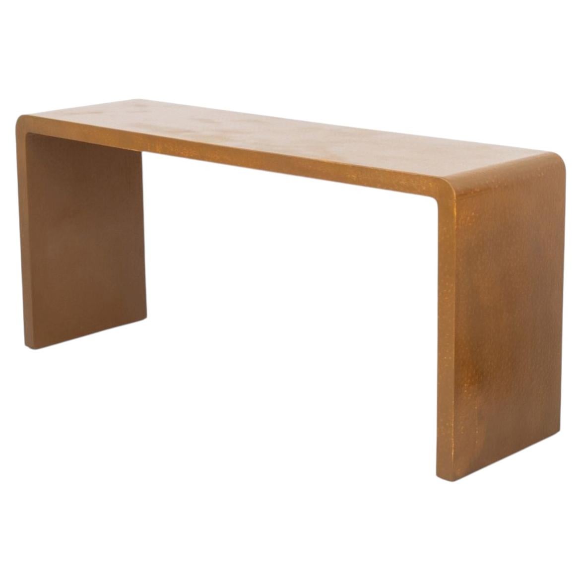 Table console en simili cuir d'autruche, style Karl Springer