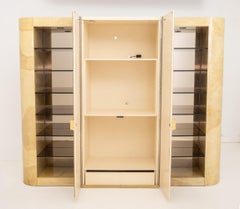 Schrank im Stil von Karl Springer in Travertin-Optik