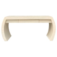 Karl Springer Style Faux Travertine Console Table