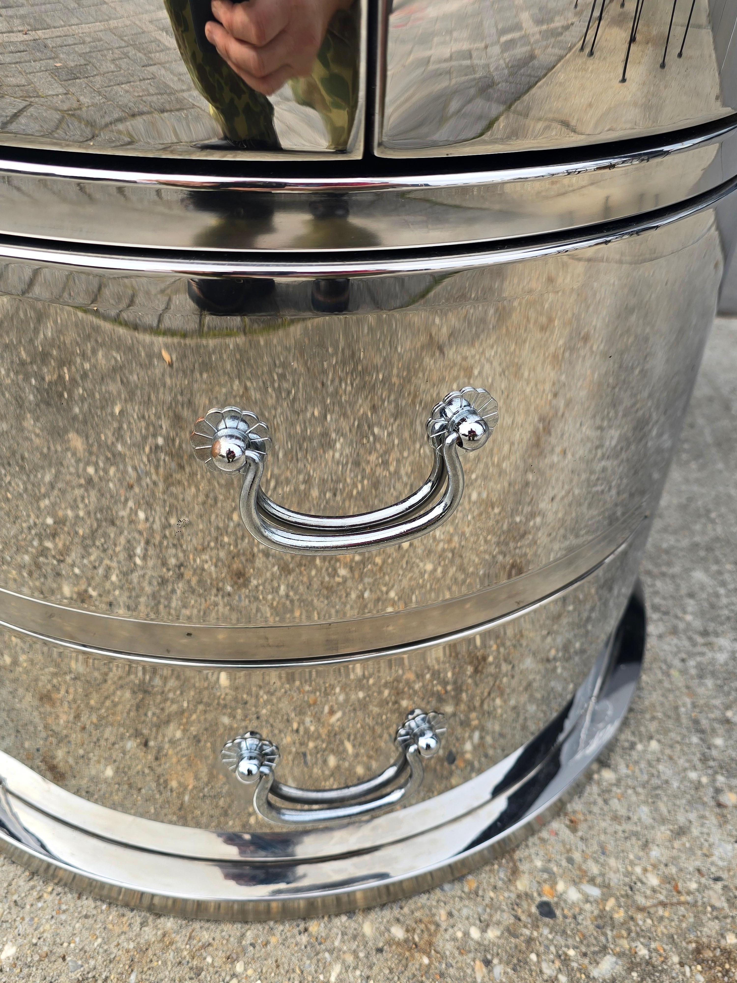 Tables à tambour en acier inoxydable forgé de style Karl Springer en vente 2