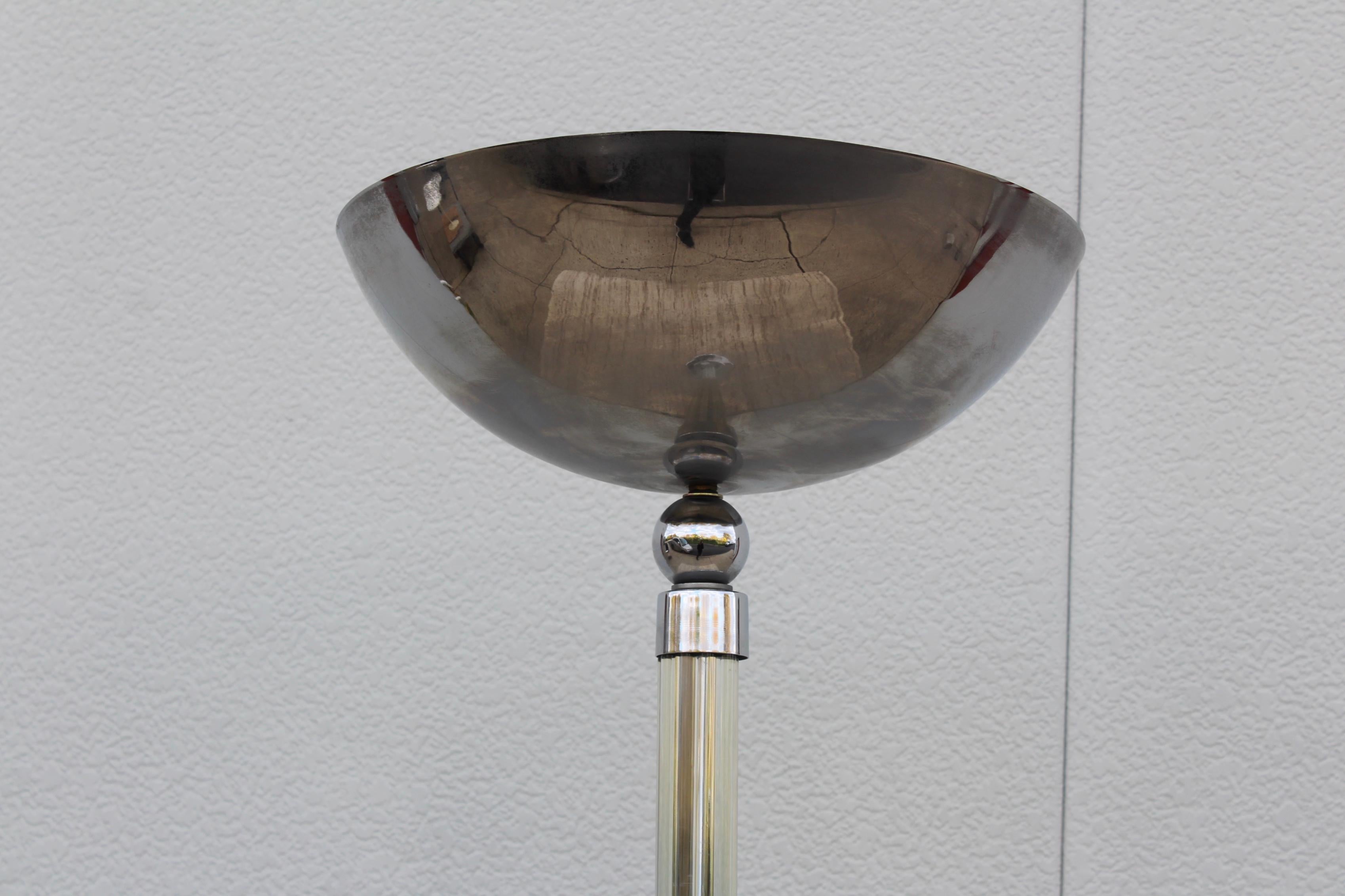 Karl Springer Style Glass and Chrome Torchiere Floor Lamp In Good Condition In New York, NY