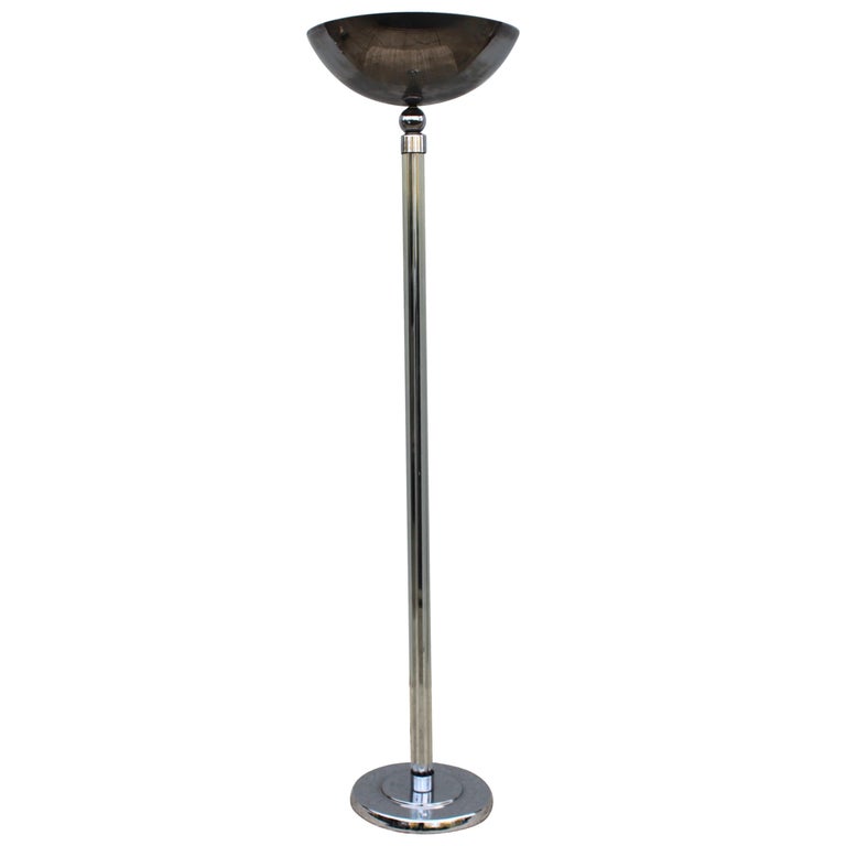 Karl Springer Style Glass And Chrome Torchiere Floor Lamp For At 1stdibs Chrome Torchiere Floor Lamp, Chrome Torchiere Floor Lamp