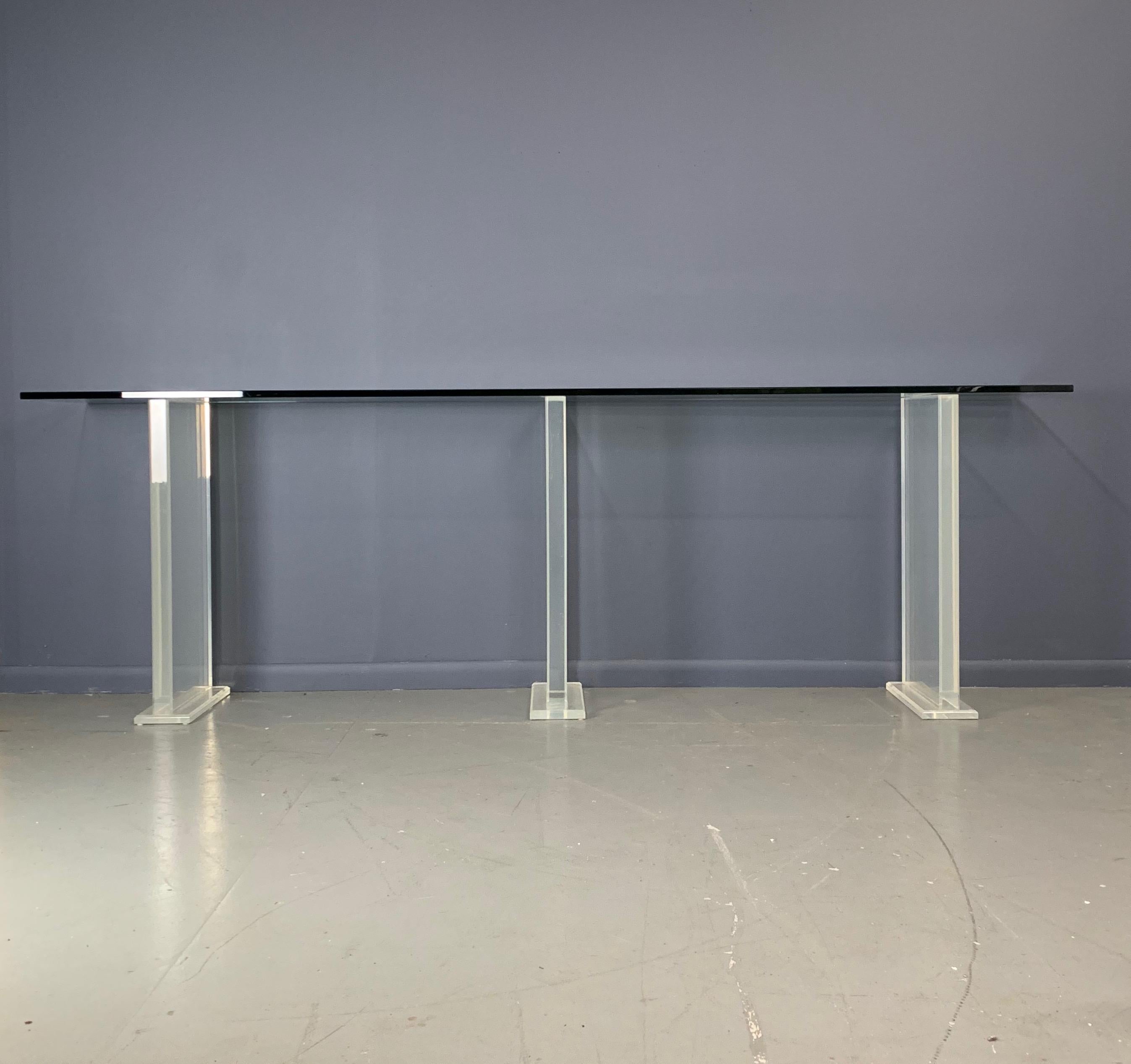Mid-Century Modern Midcentury Glass and Lucite Console In the Style of Karl Springer