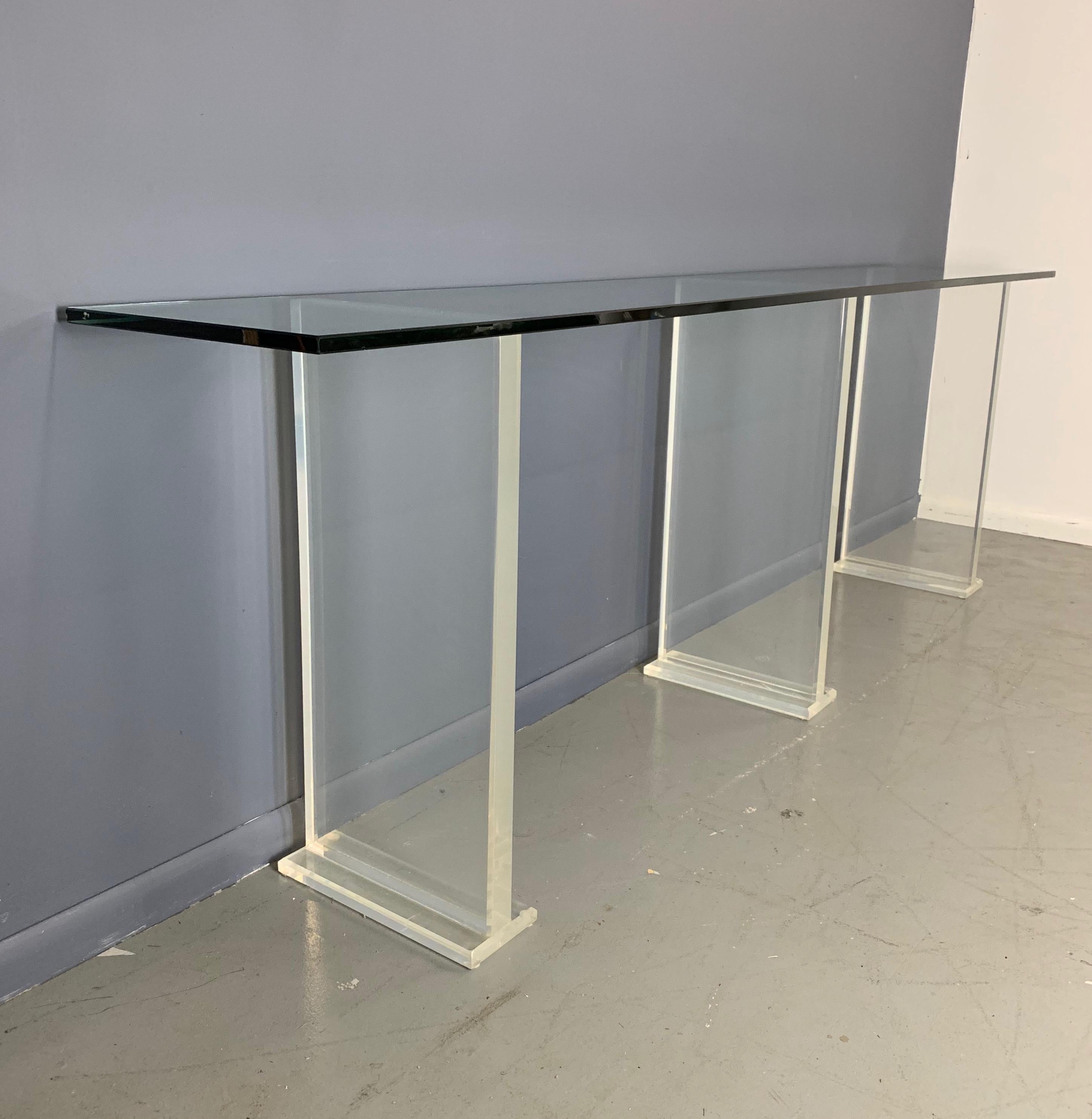 North American Midcentury Glass and Lucite Console In the Style of Karl Springer