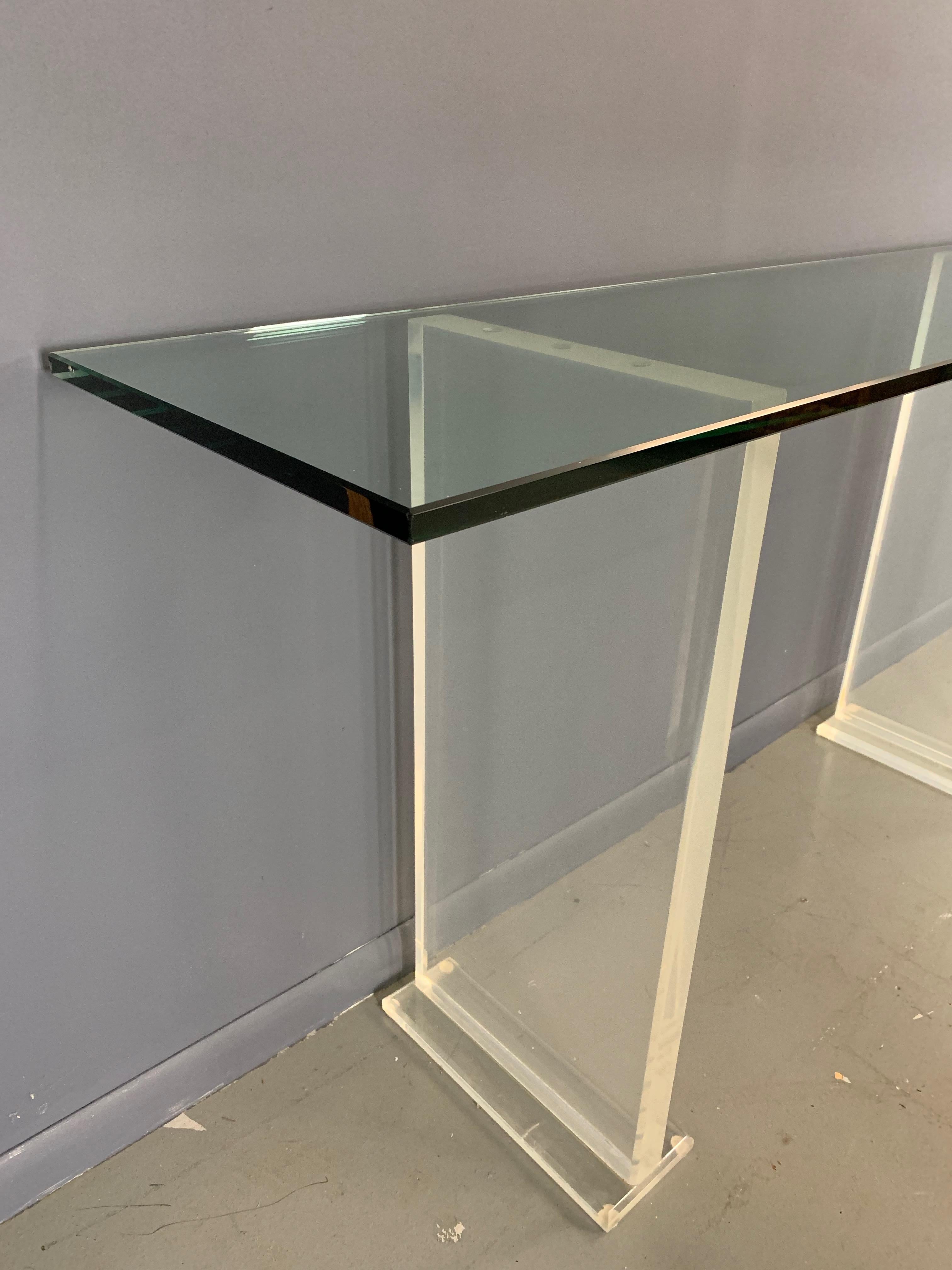 Midcentury Glass and Lucite Console In the Style of Karl Springer In Good Condition In Philadelphia, PA
