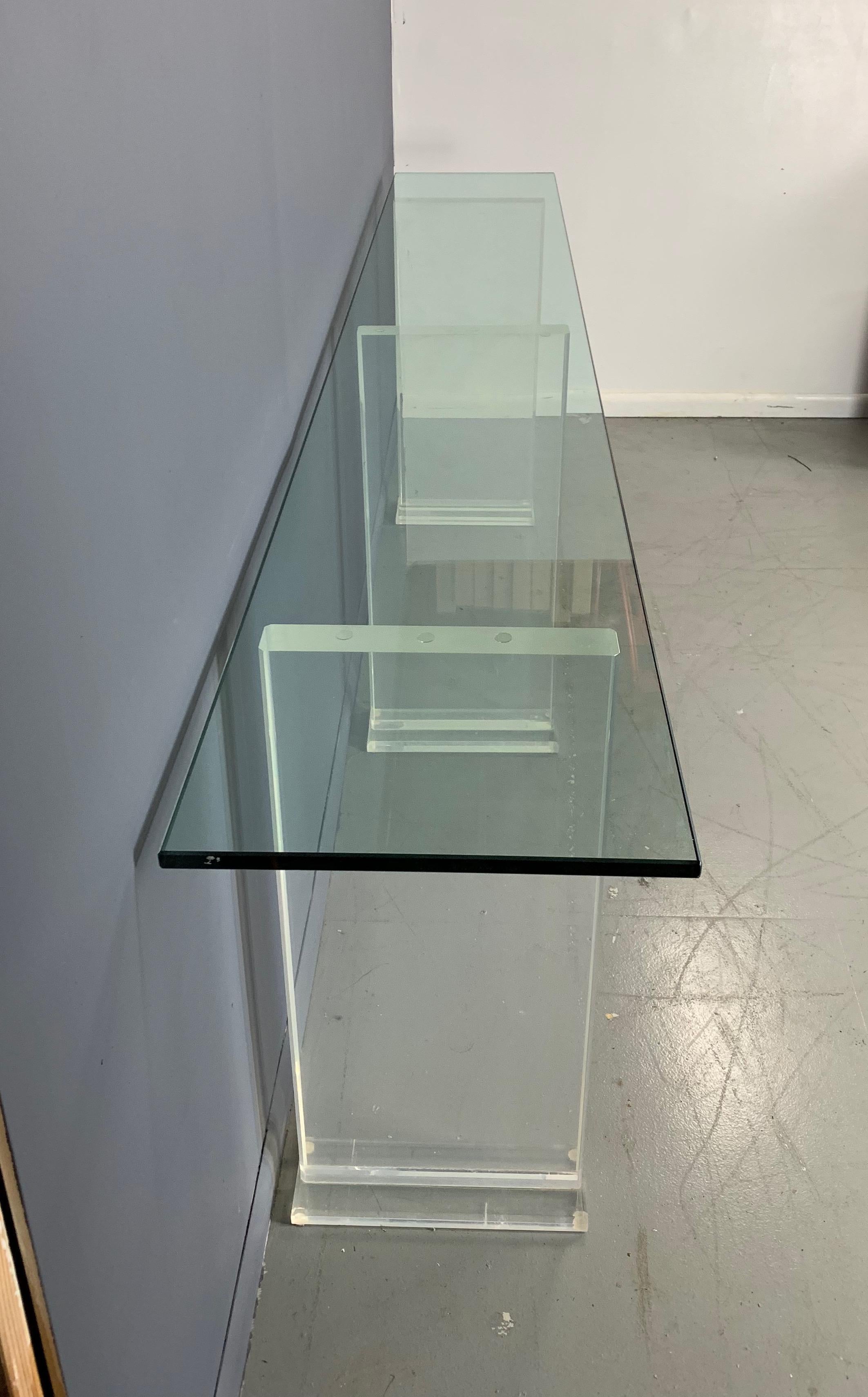 20th Century Midcentury Glass and Lucite Console In the Style of Karl Springer