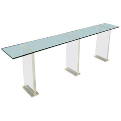 Midcentury Glass and Lucite Console In the Style of Karl Springer