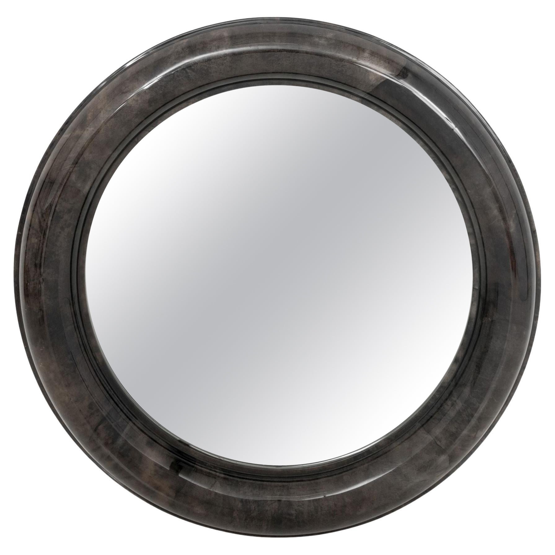 Karl Springer Style Goatskin Circular Mirror For Sale