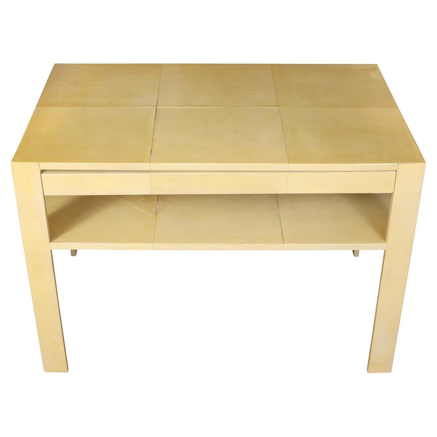 Karl Springer Style Goatskin Side Table with Drawer For Sale