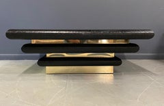 Karl Springer Style Square Grasscloth and Brass Mid Century Cocktail Table