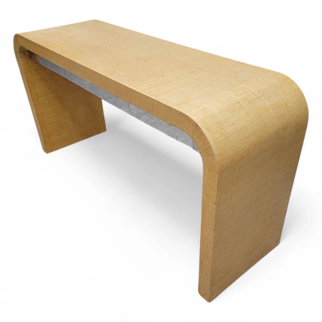 Karl Springer Style Grasscloth Console and  Pair Side Tables for Ernest C. Masi For Sale 5