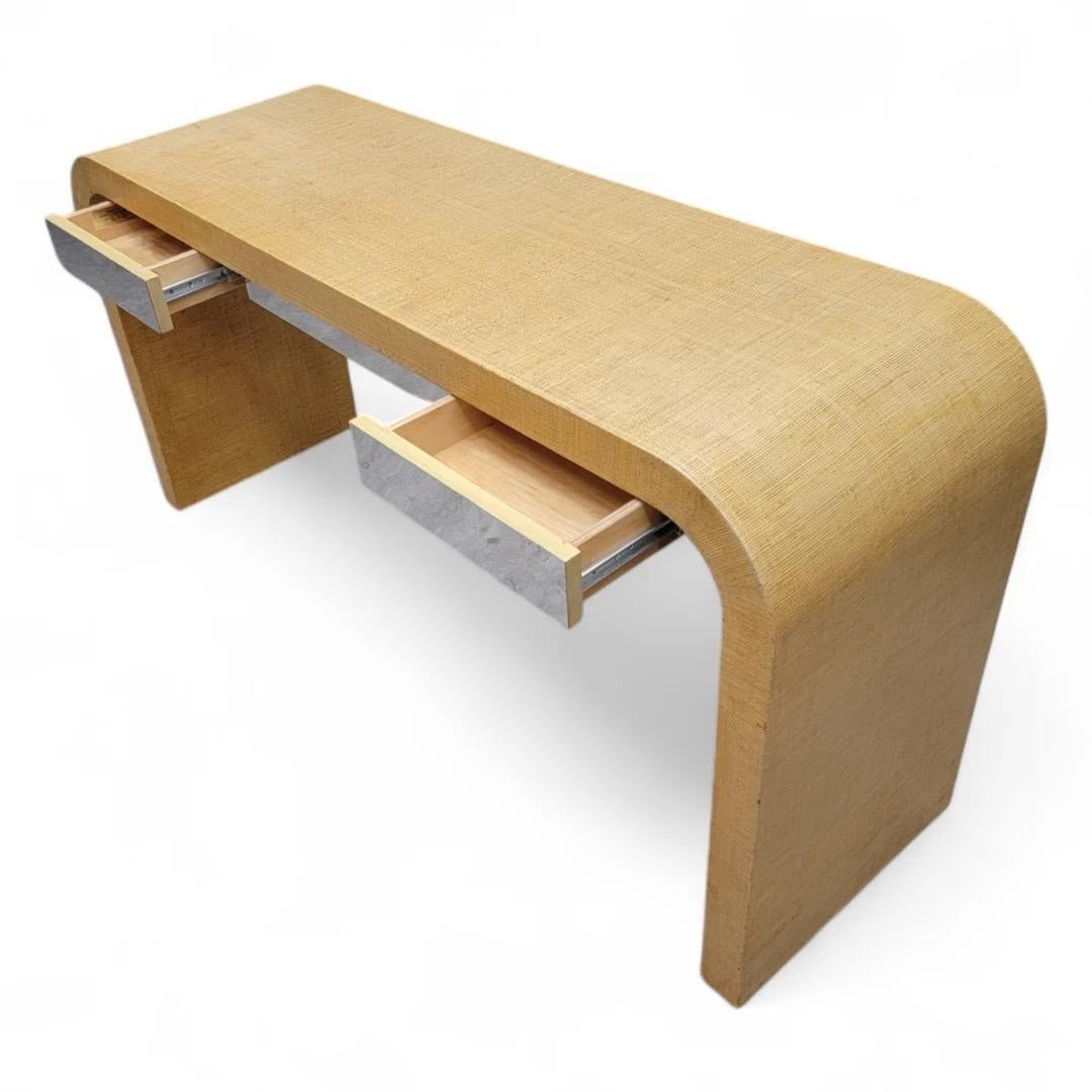 Post-Modern Karl Springer Style Grasscloth Console and  Pair Side Tables for Ernest C. Masi For Sale