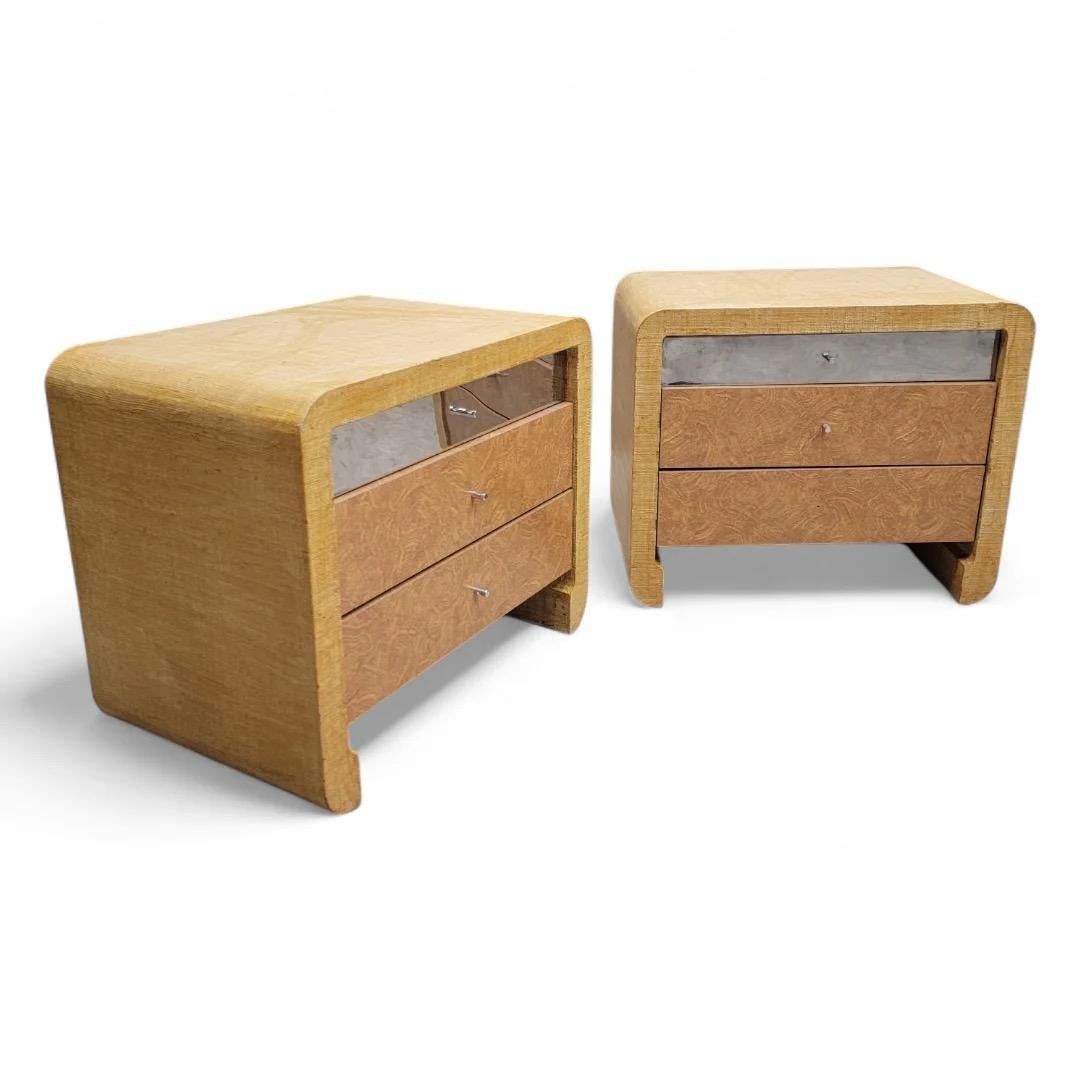 Karl Springer Style Grasscloth Console and  Pair Side Tables for Ernest C. Masi In Good Condition For Sale In Chicago, IL