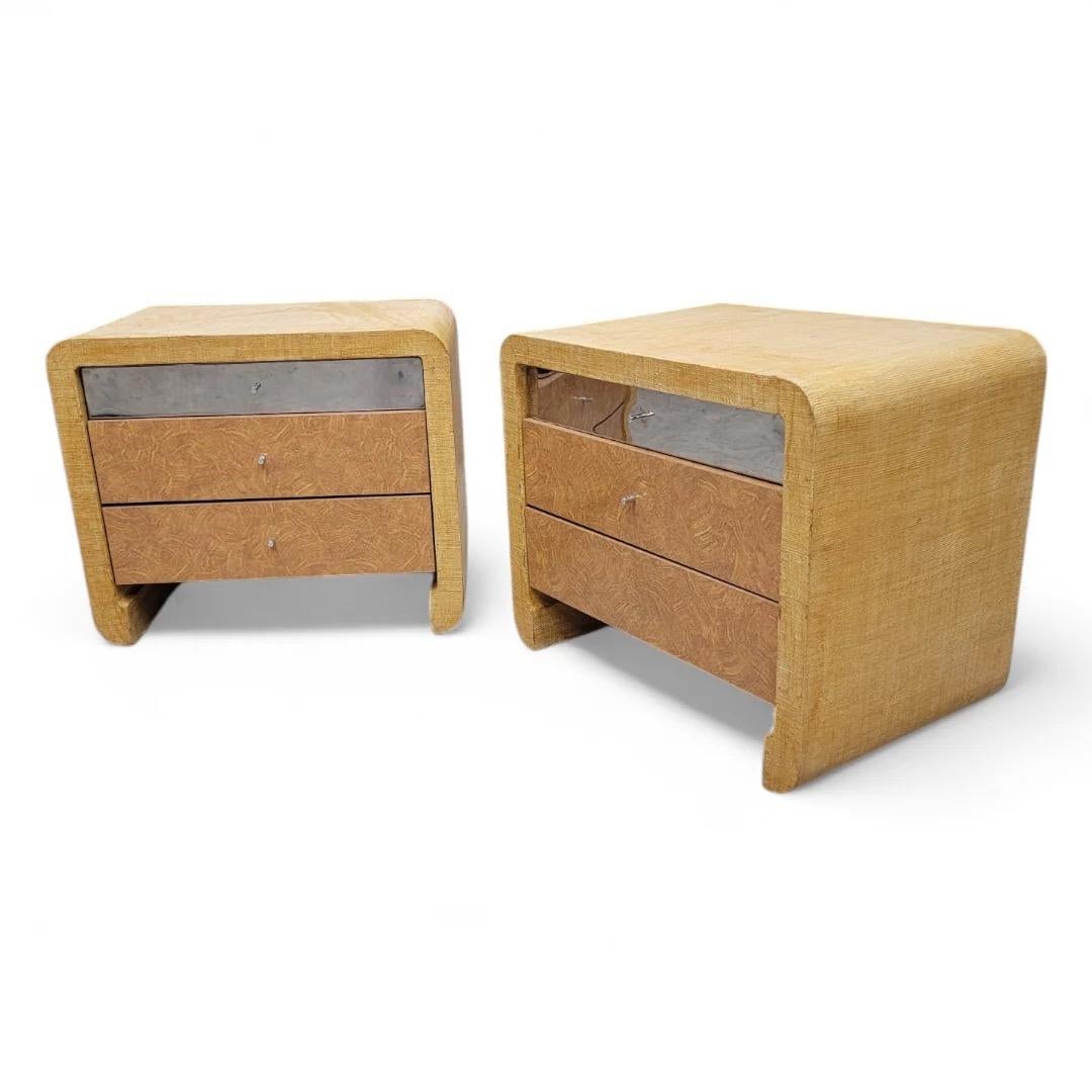 Karl Springer Style Grasscloth Console and  Pair Side Tables for Ernest C. Masi For Sale 1