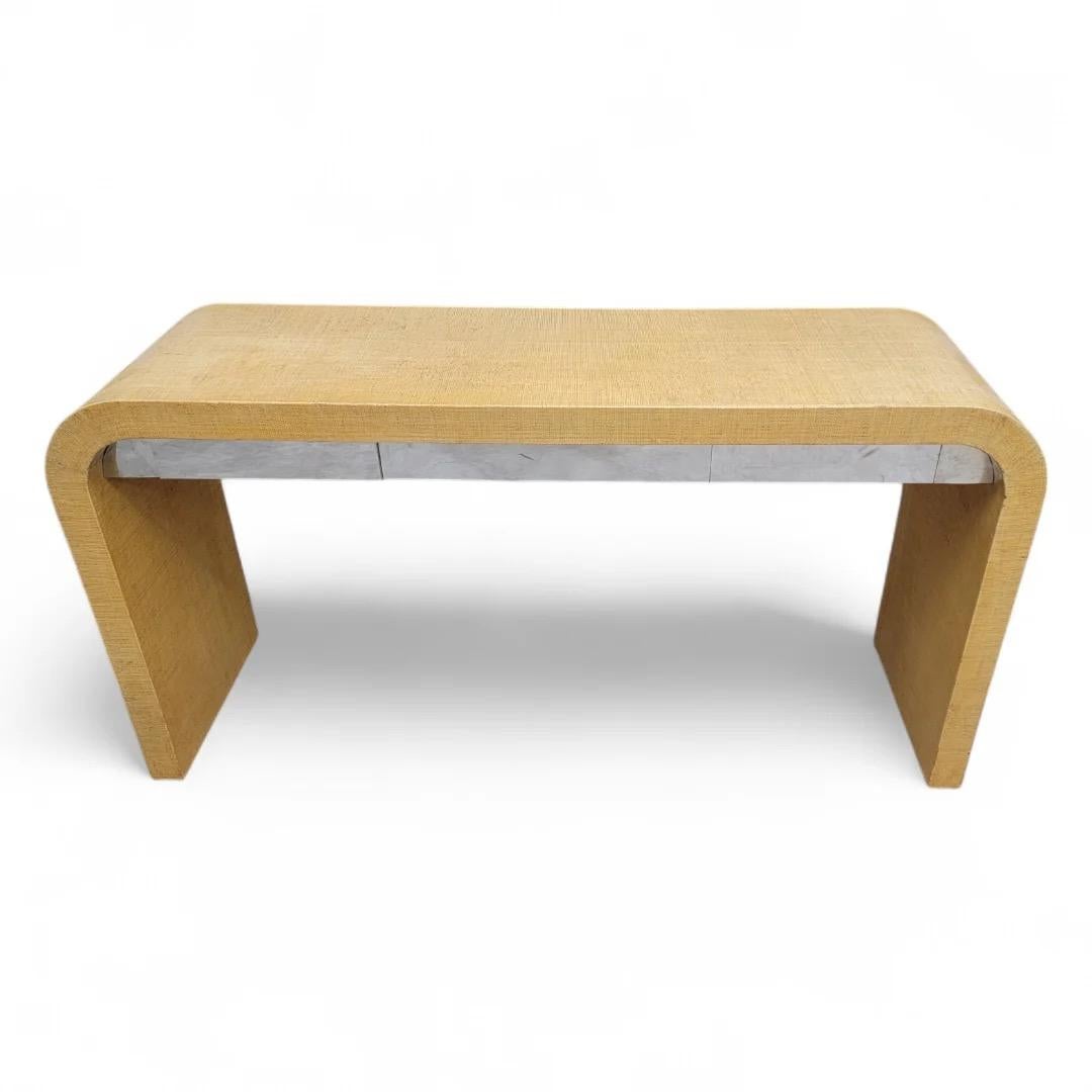 Karl Springer Style Grasscloth Console and  Pair Side Tables for Ernest C. Masi For Sale 2