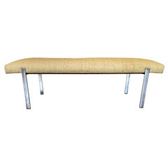 Used Karl Springer Style Grasscloth-Upholstered Chrome Bench