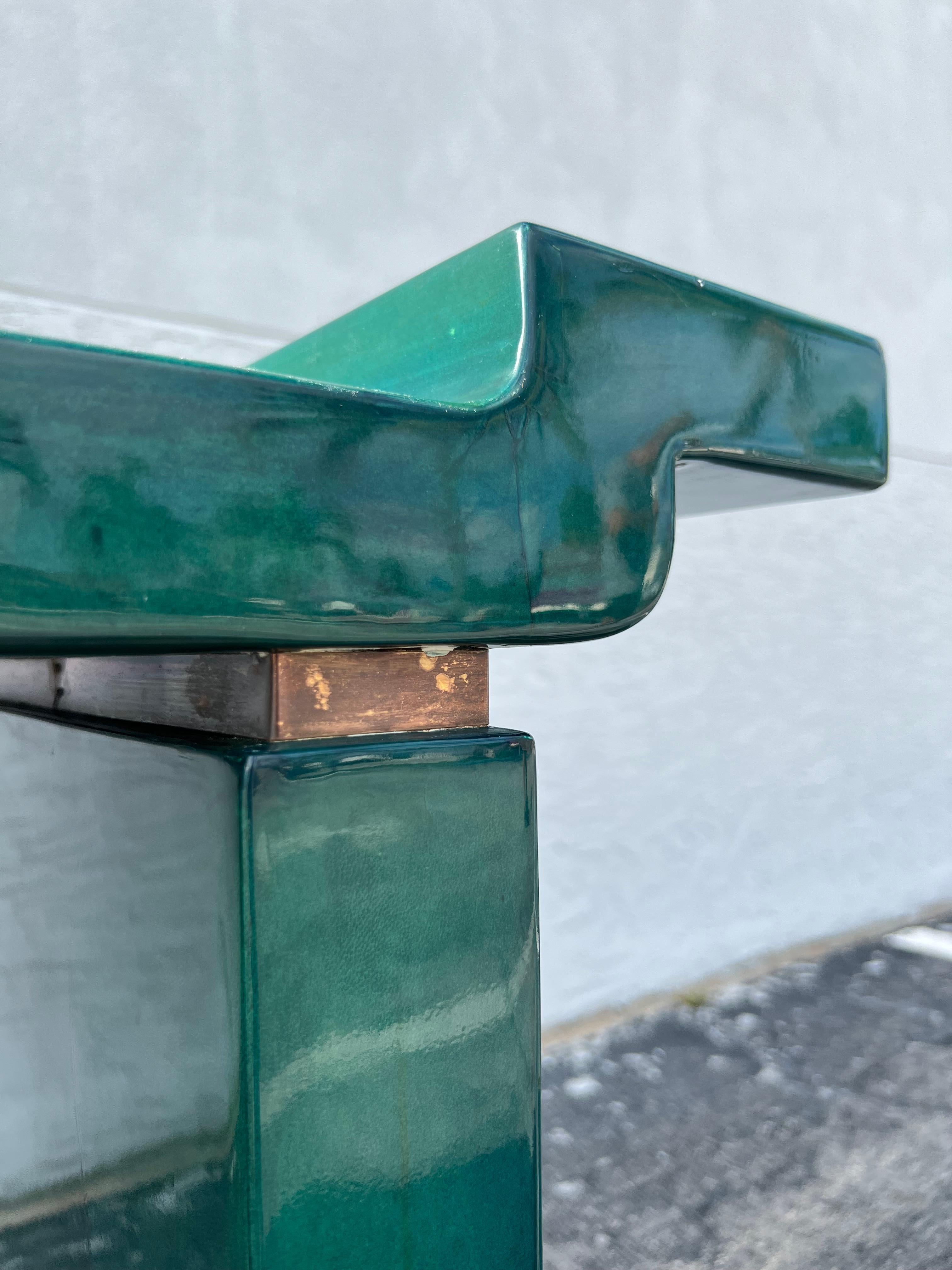 Karl Springer Style Green Lacquered Goatskin Console Table  For Sale 4