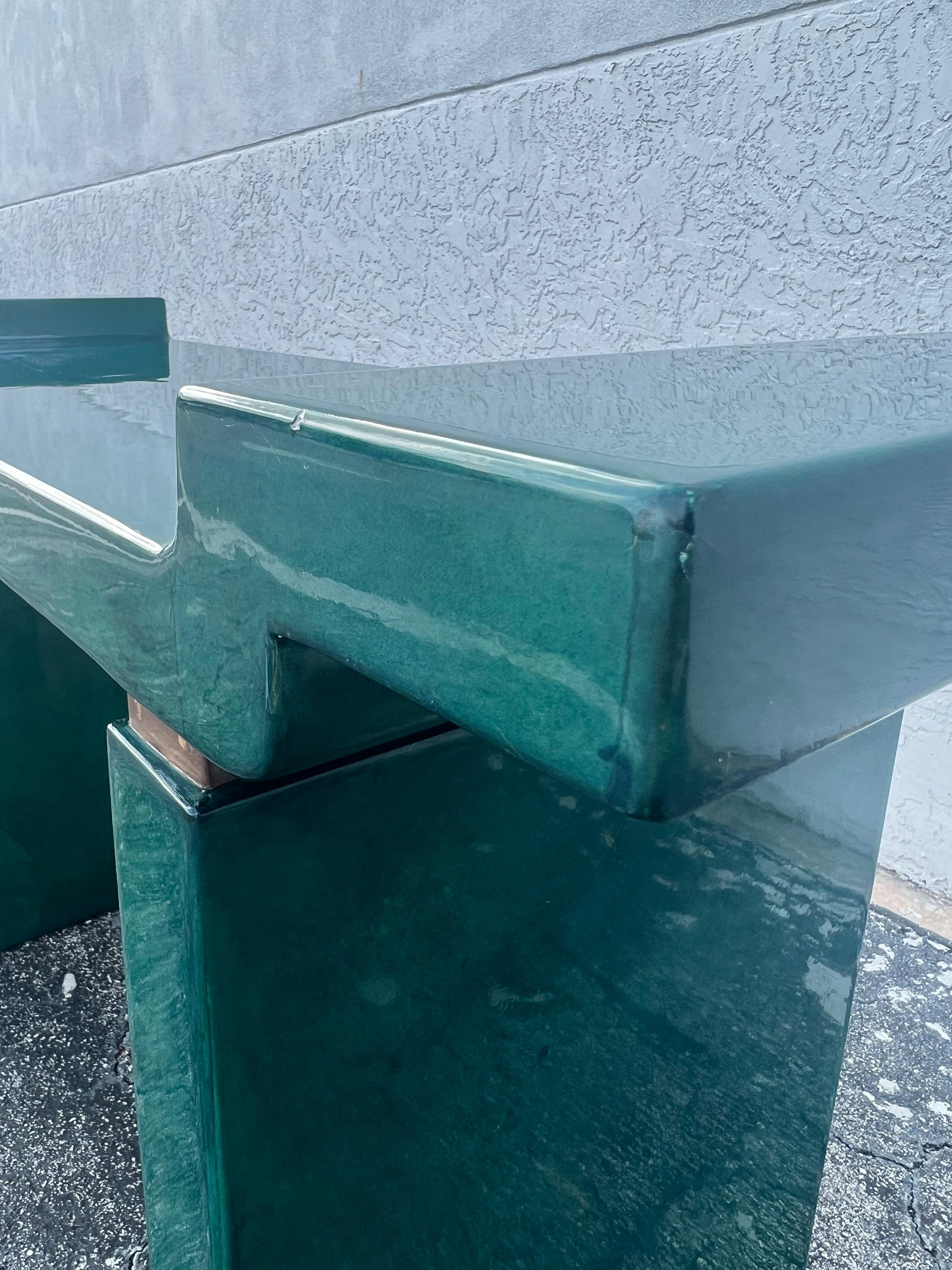 Karl Springer Style Green Lacquered Goatskin Console Table  For Sale 5
