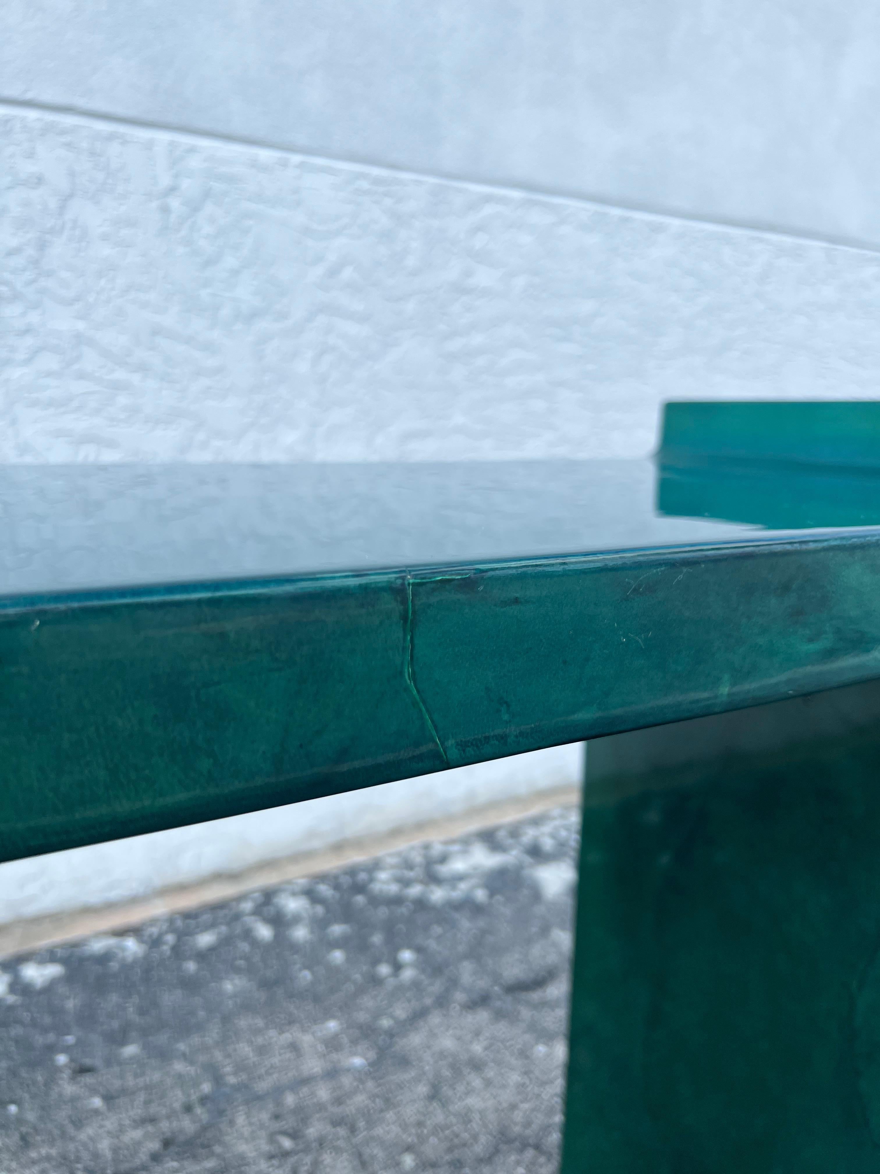 Karl Springer Style Green Lacquered Goatskin Console Table  For Sale 7