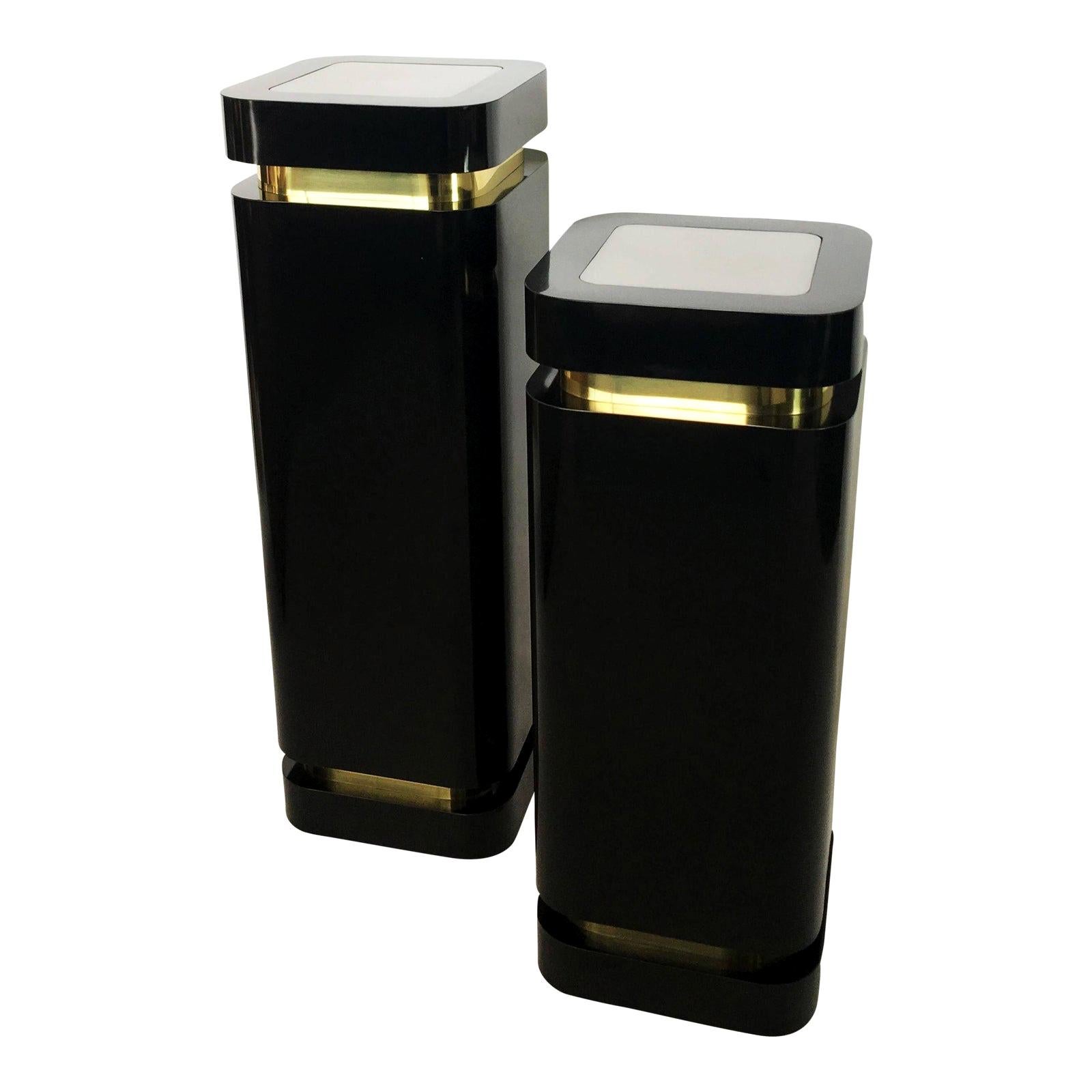 Karl Springer Style Hollywood Regency Black and Brass Pedestals For Sale