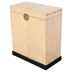 Karl Springer Style Hollywood Regency Faux Snakeskin Fliptop Dry Bar Cabinet