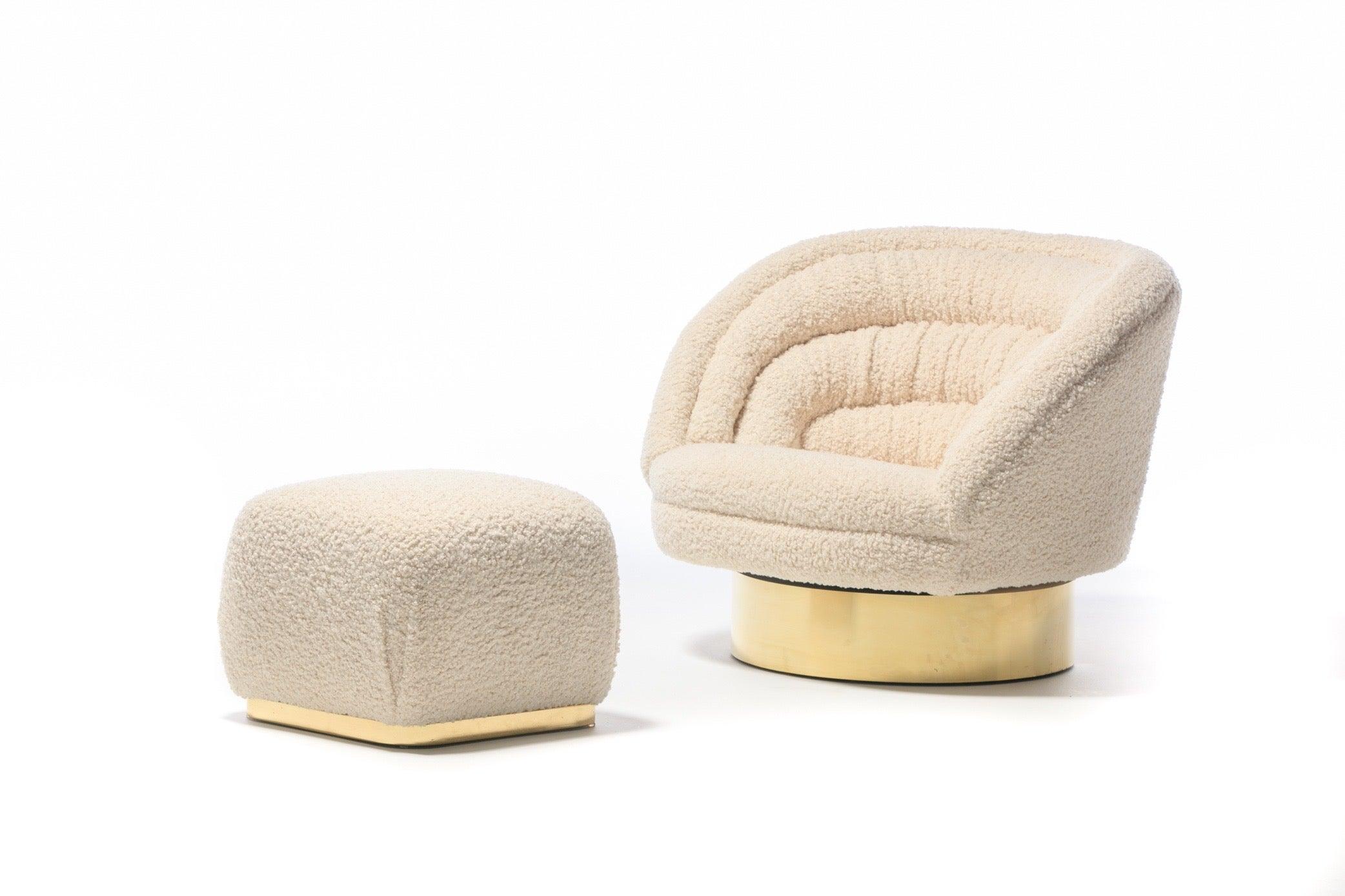 Postmoderne Pouf Bouclé Soufflé ivoire style Karl Springer en vente