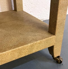 Karl Springer Style Lacquered Goatskin Rolling Side Table, 1970s