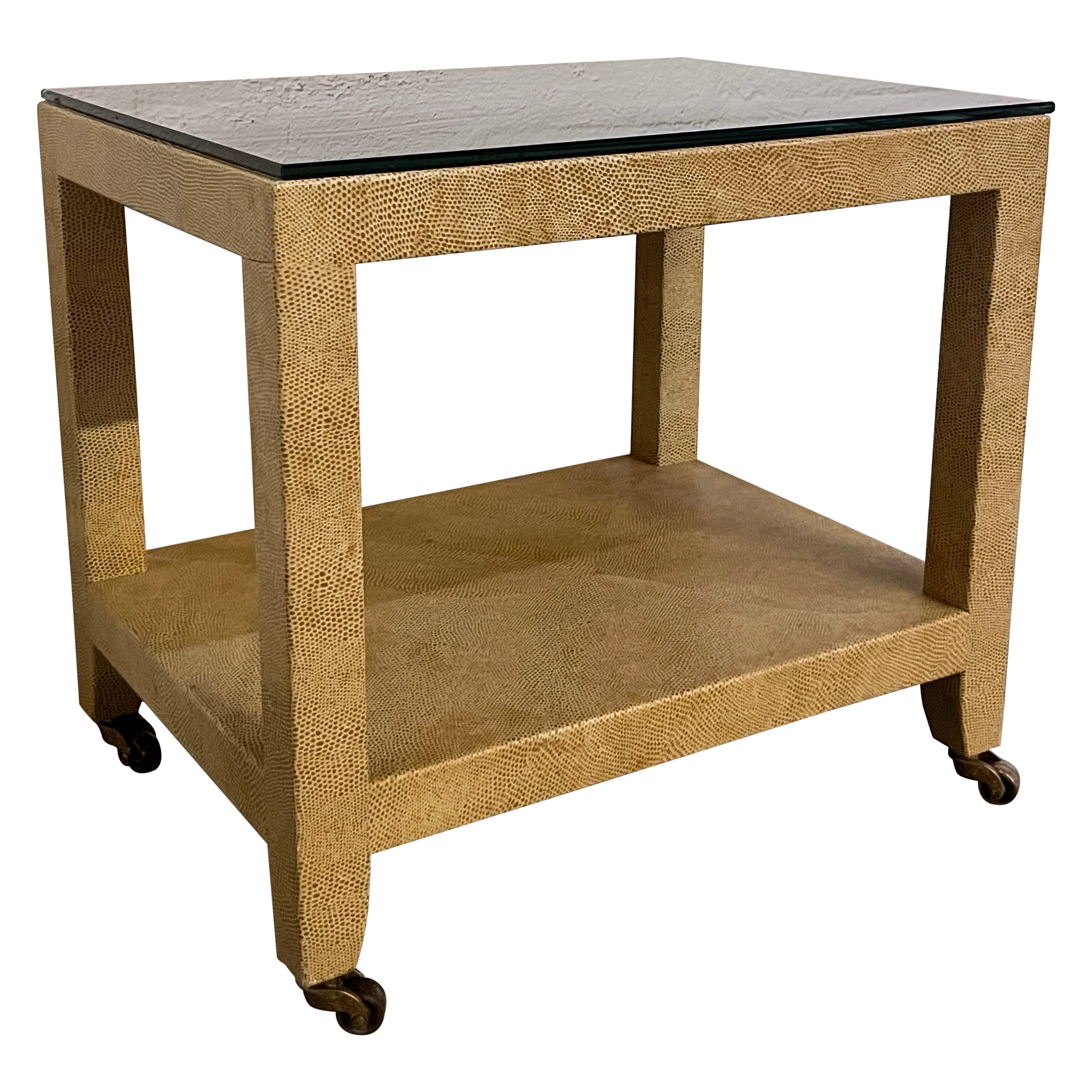 Table d'appoint roulante en peau de chèvre laquée, style Karl Springer, 1970 en vente