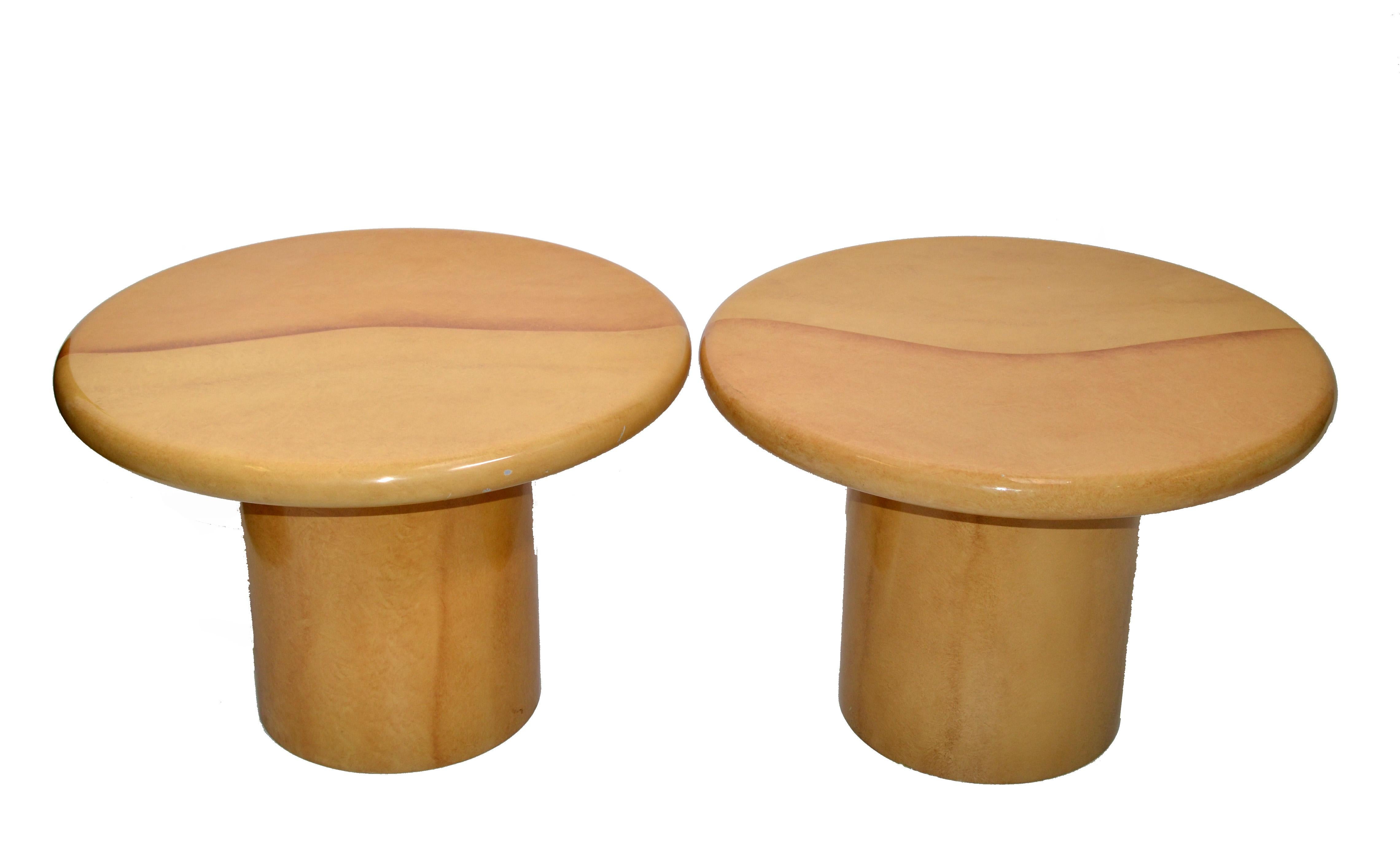 Karl Springer Style Lacquered Top Side Tables Mid-Century Modern, Pair 5