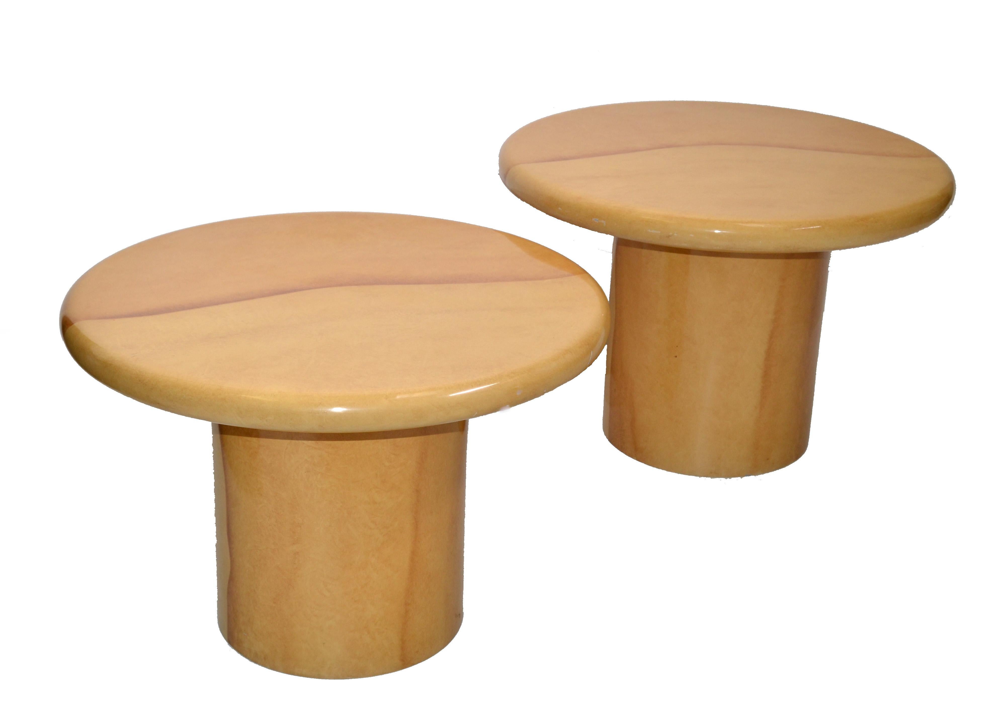 Karl Springer Style Lacquered Top Side Tables Mid-Century Modern, Pair 6