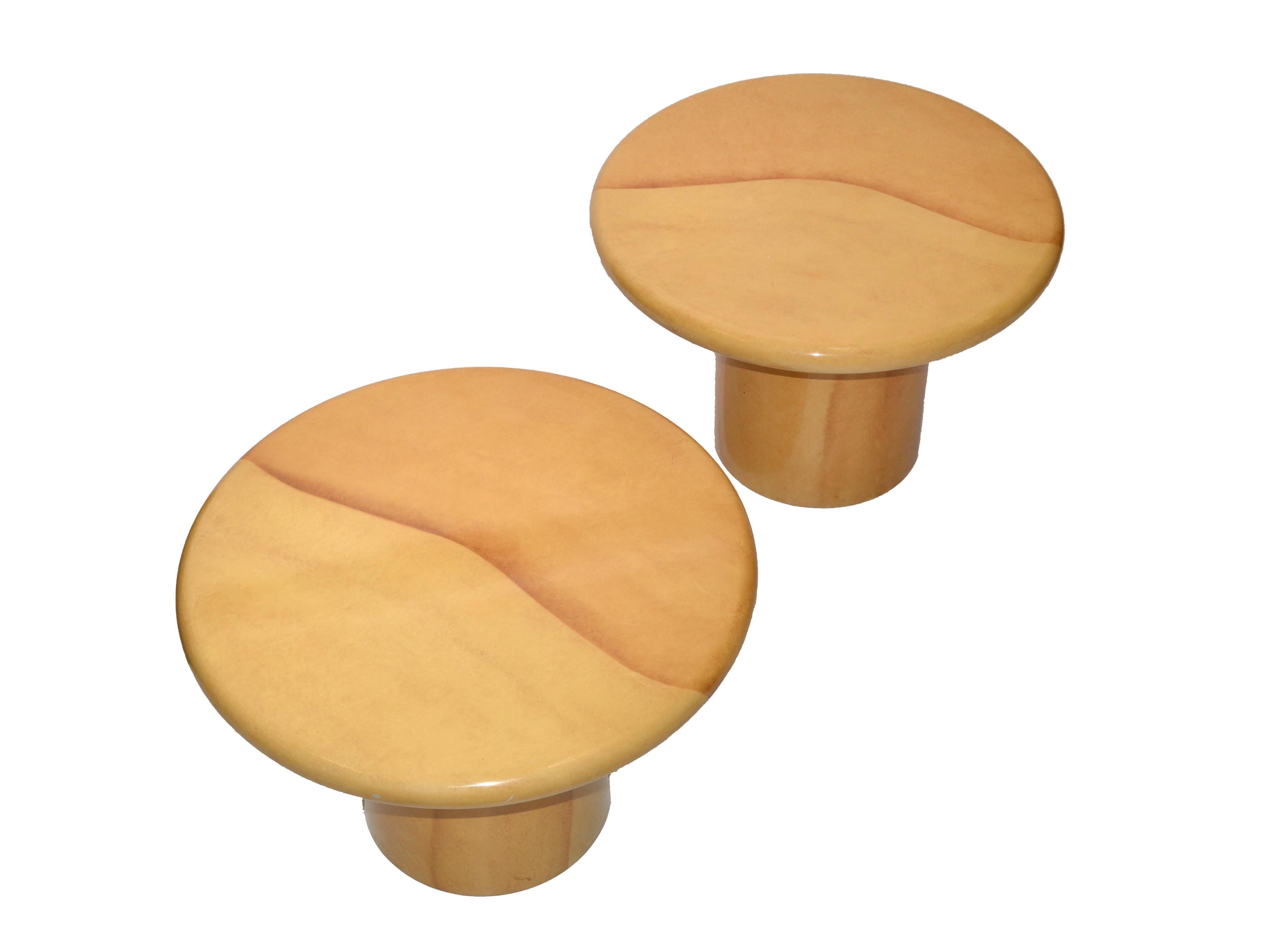 American Karl Springer Style Lacquered Top Side Tables Mid-Century Modern, Pair