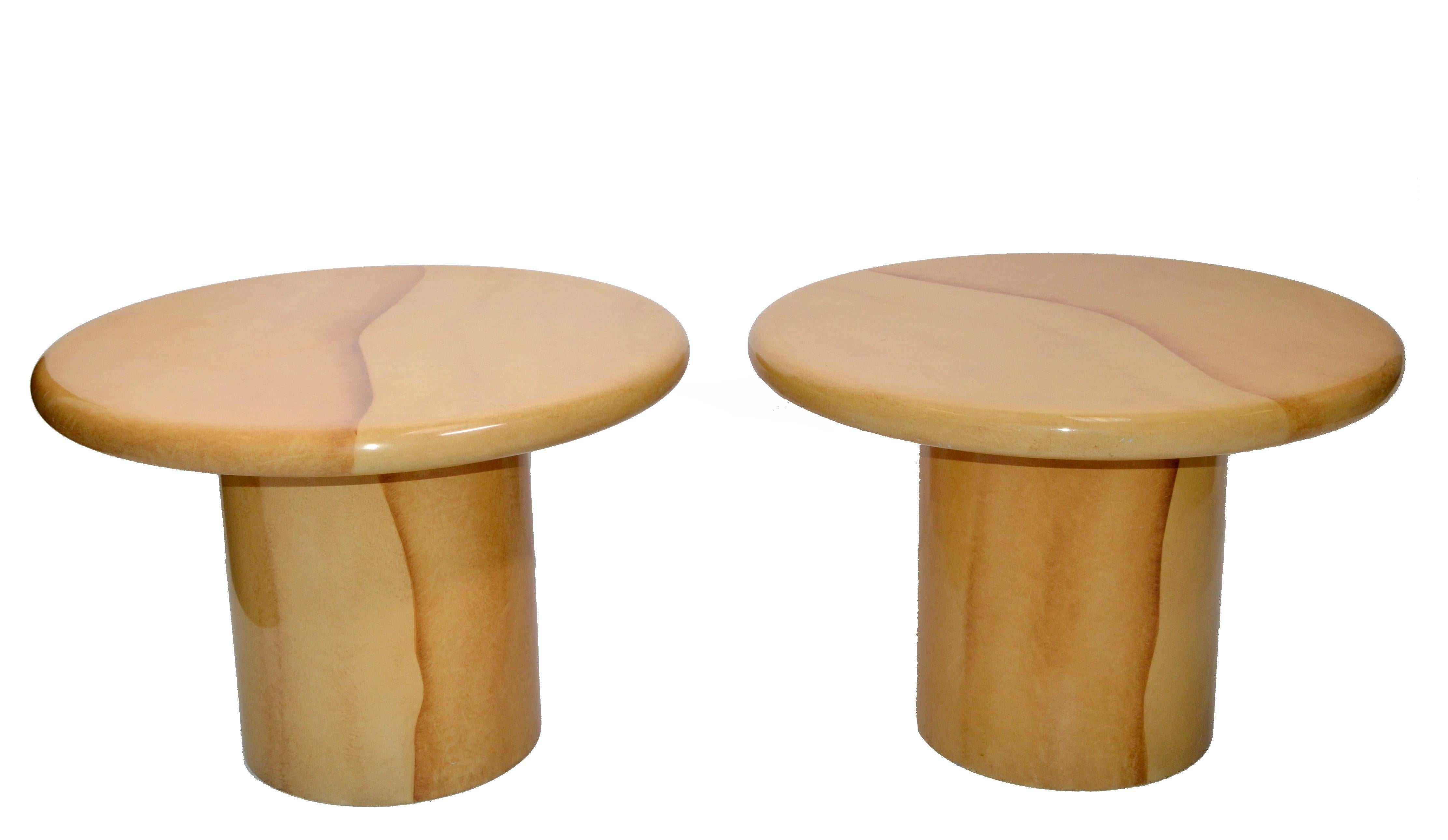 20th Century Karl Springer Style Lacquered Top Side Tables Mid-Century Modern, Pair