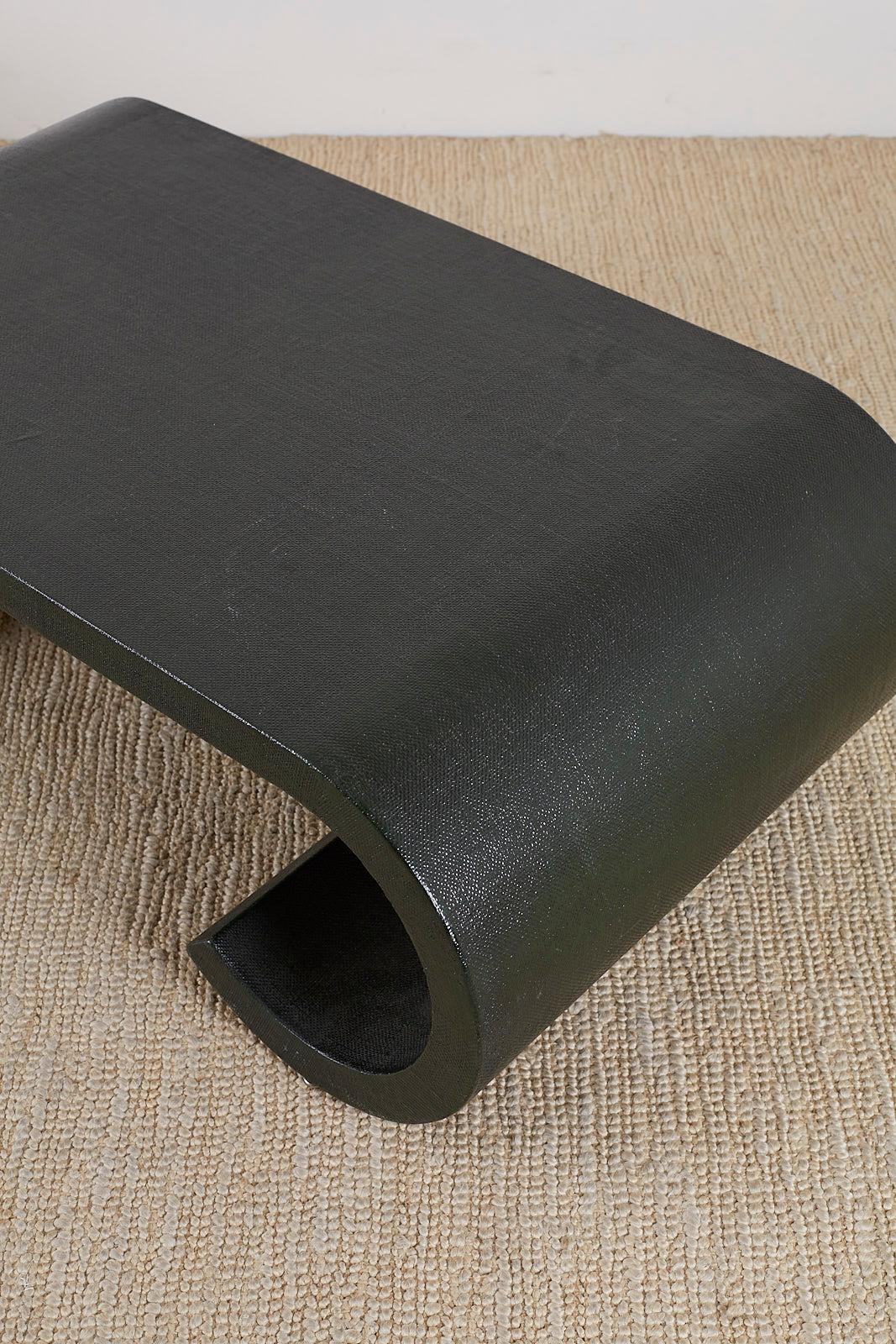 Karl Springer Style Lacquered Grasscloth Scroll Cocktail Table 1