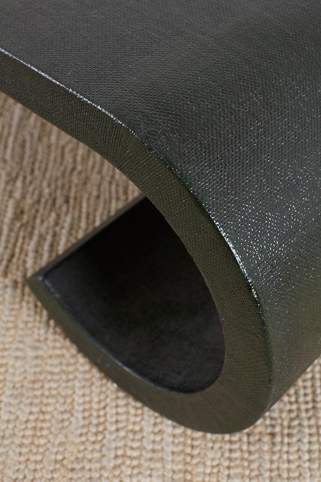 Karl Springer Style Lacquered Grasscloth Scroll Cocktail Table 2