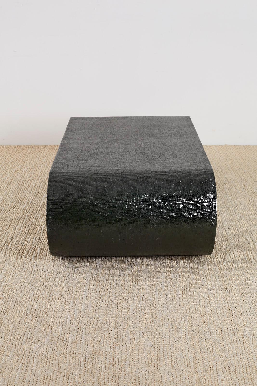 Karl Springer Style Lacquered Grasscloth Scroll Cocktail Table 3