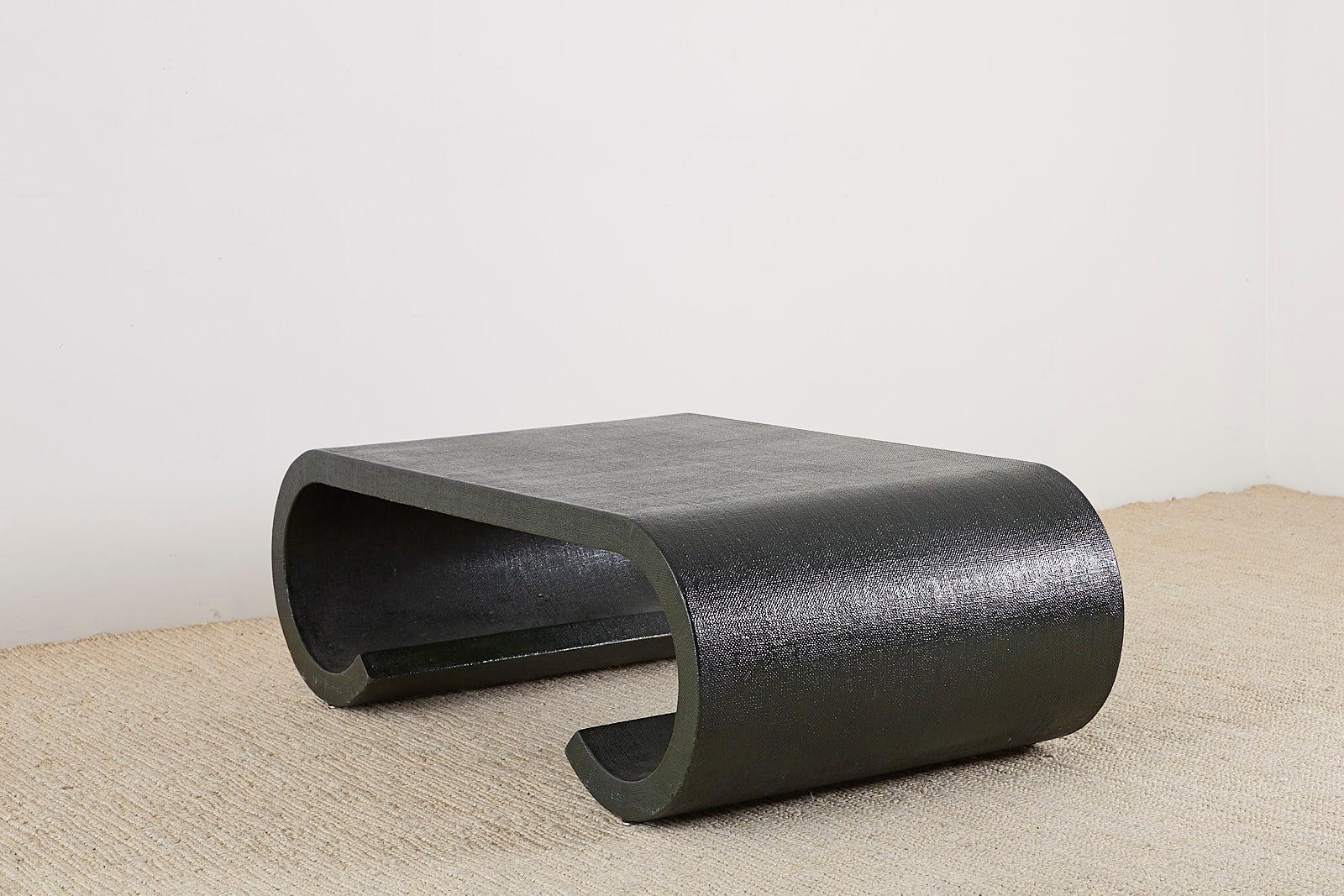 Karl Springer Style Lacquered Grasscloth Scroll Cocktail Table 4