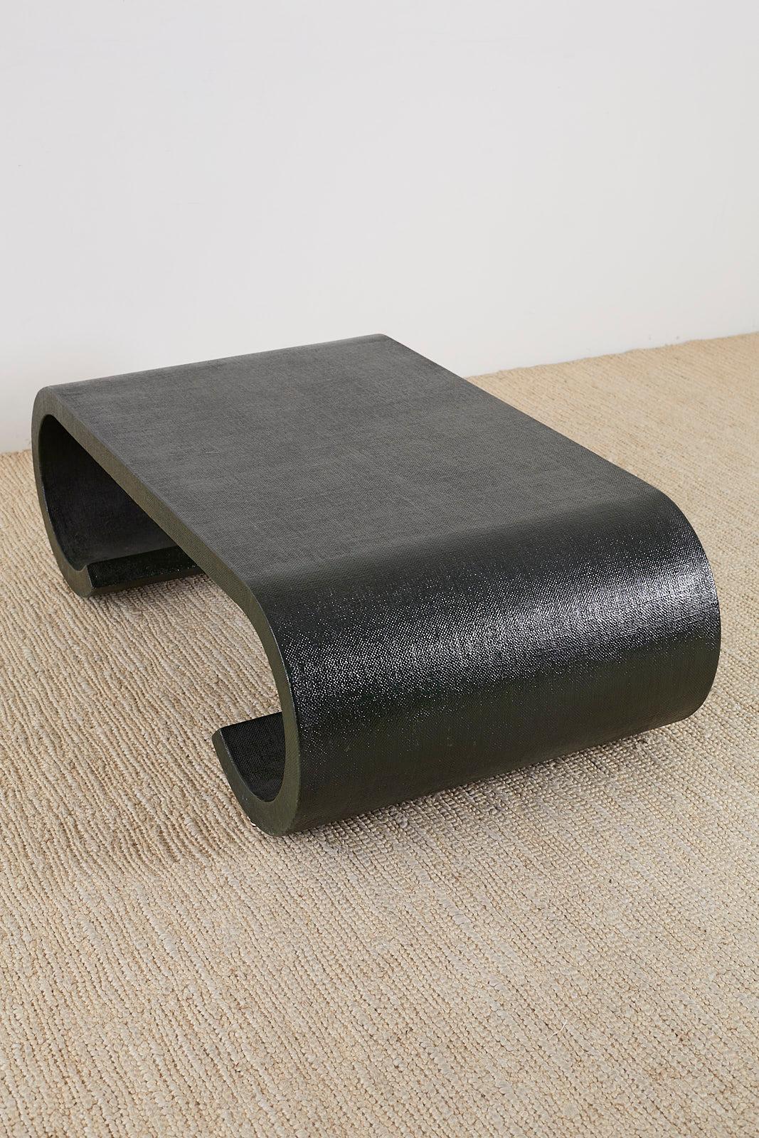 Karl Springer Style Lacquered Grasscloth Scroll Cocktail Table 7