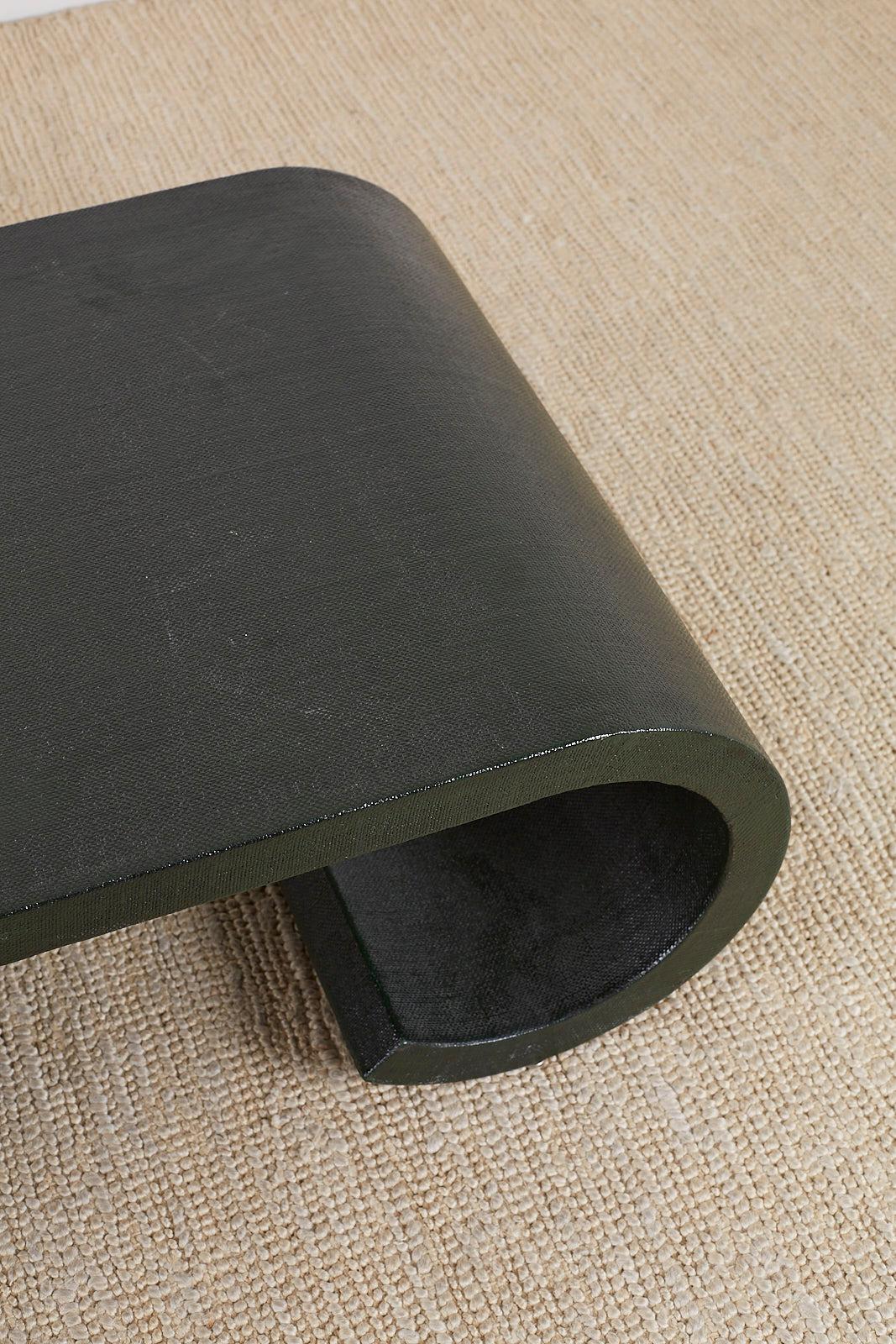 20th Century Karl Springer Style Lacquered Grasscloth Scroll Cocktail Table