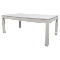 Table de salle à manger à rallonge en lin laqué de style Karl Springer