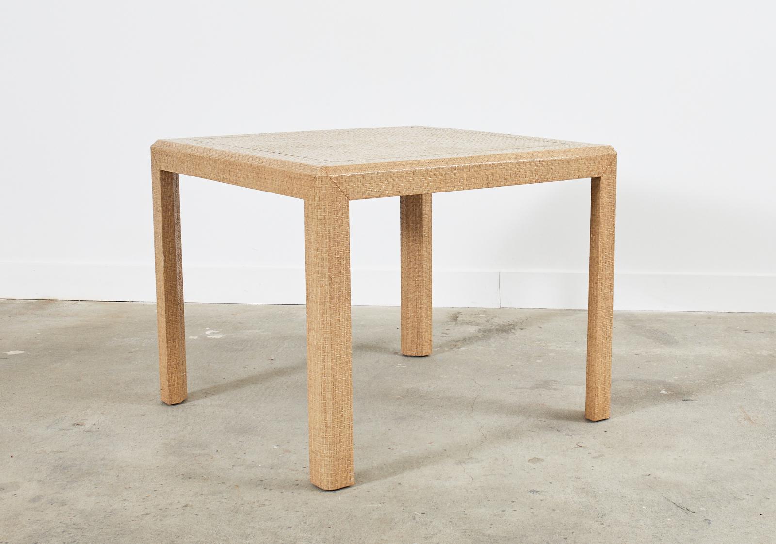 Karl Springer Style Lacquered Raffia Grasscloth Dining Table 2