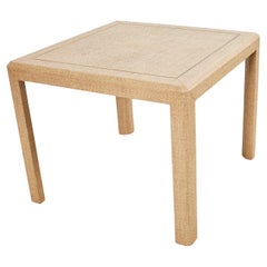 Karl Springer Style Lacquered Raffia Grasscloth Dining Table