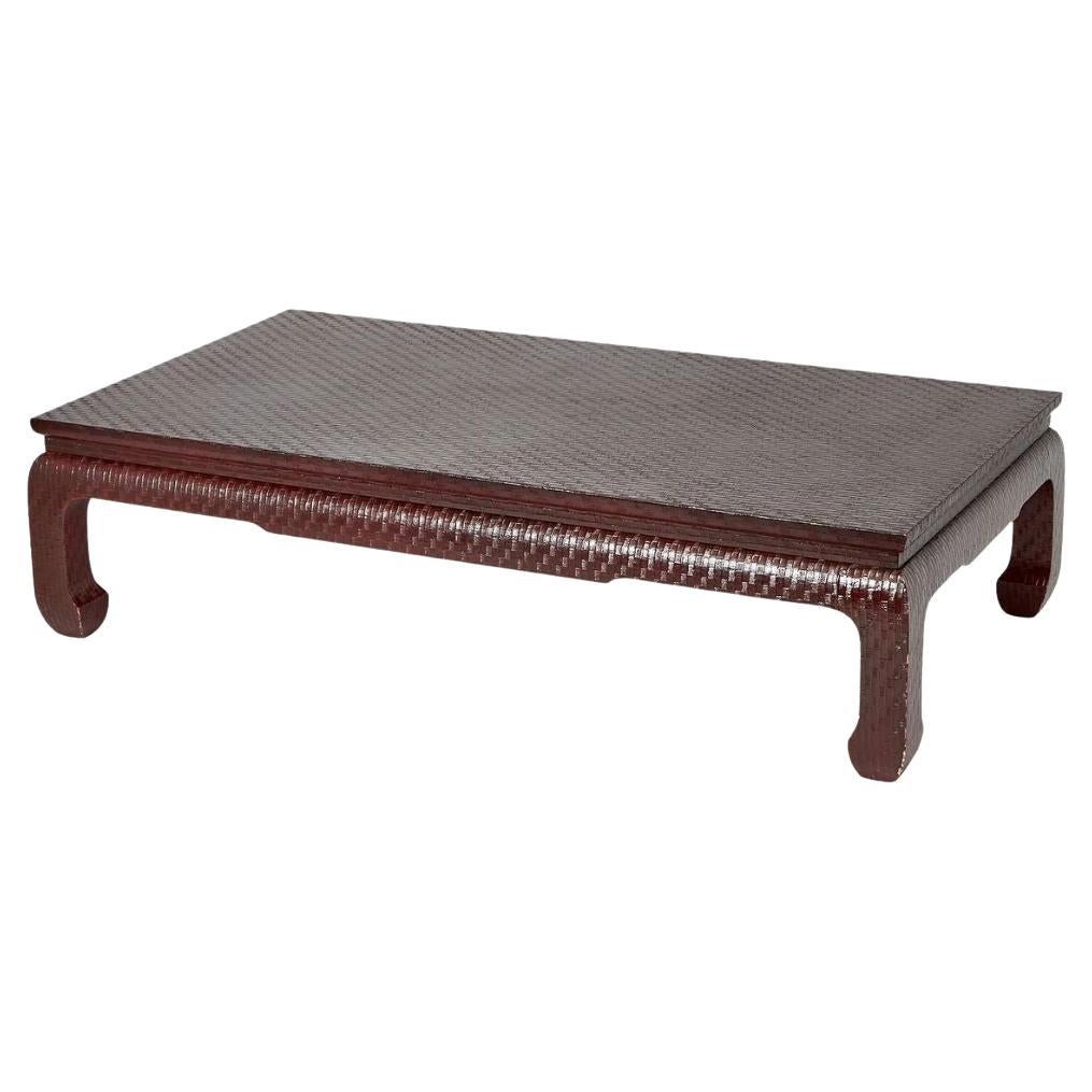 Karl Springer Style Lacquered Raffia Ming Coffee Table For Sale