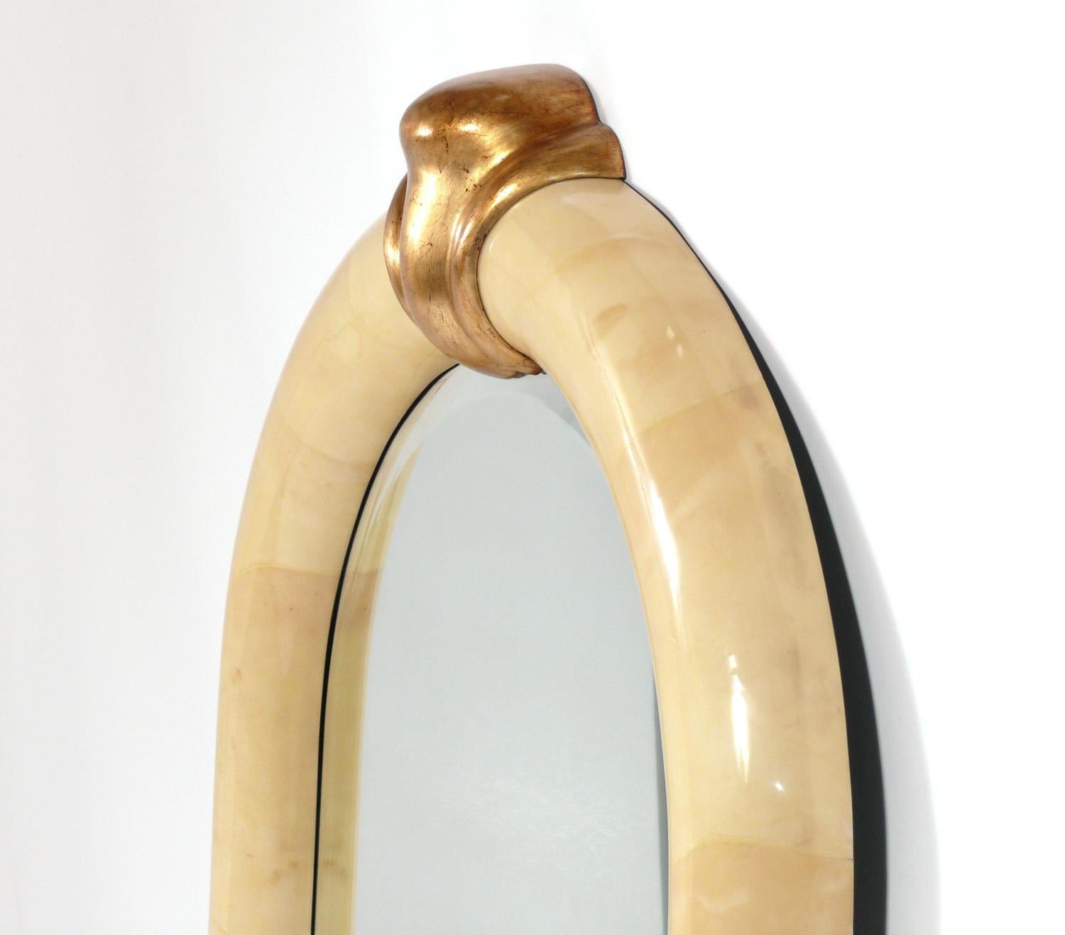 Mid-Century Modern Karl Springer Style Large Scale Goatskin Mirror For Sale