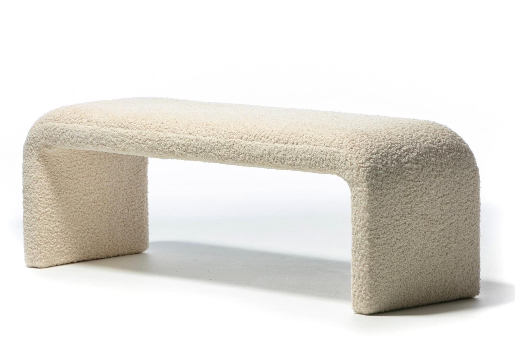 Karl Springer Style Large Waterfall Bench in Ivory Bouclé 4
