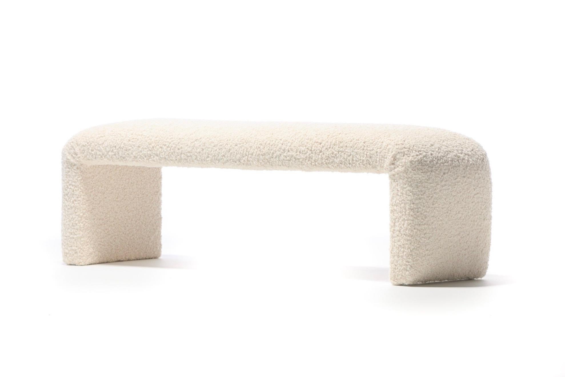 Modern Karl Springer Style Large Waterfall Bench in Ivory Bouclé