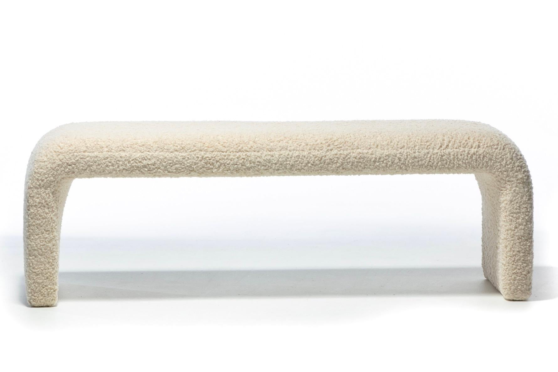 Karl Springer Style Large Waterfall Bench in Ivory Bouclé In Good Condition In Saint Louis, MO