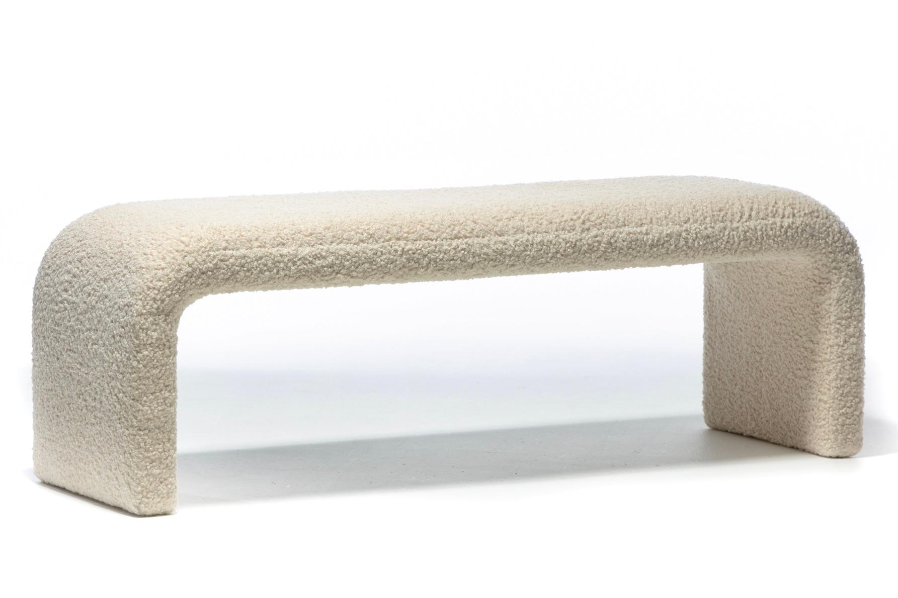 Contemporary Karl Springer Style Large Waterfall Bench in Ivory Bouclé