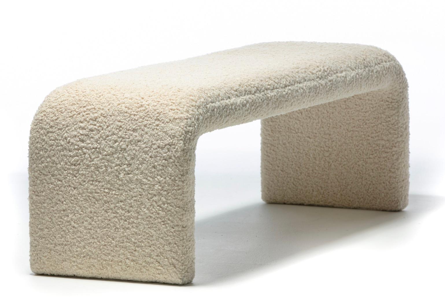 Karl Springer Style Large Waterfall Bench in Ivory Bouclé 1