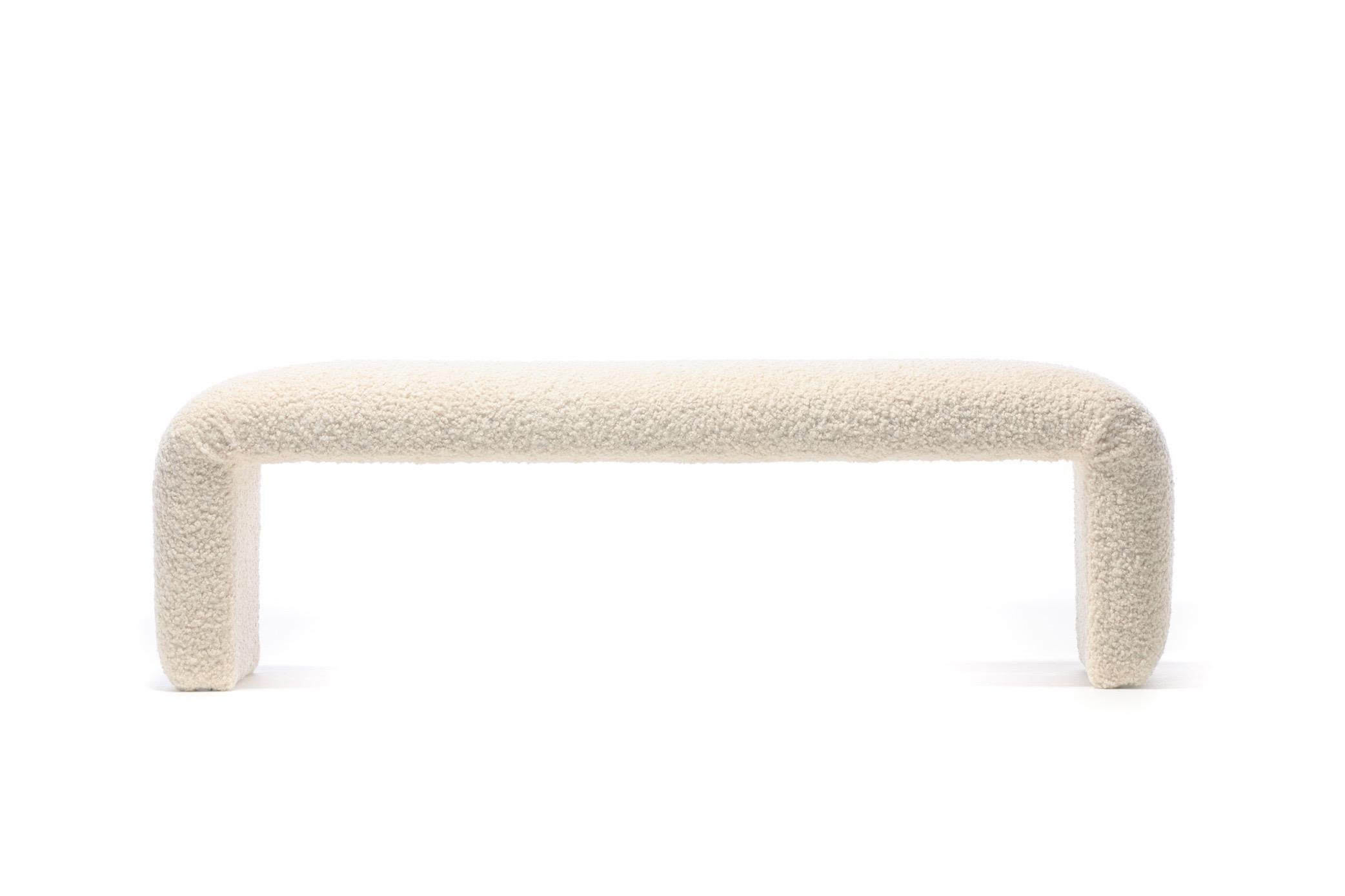 Late 20th Century Karl Springer Style Large Waterfall Bench in Ivory Bouclé