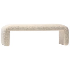 Retro Karl Springer Style Large Waterfall Bench in Ivory Bouclé